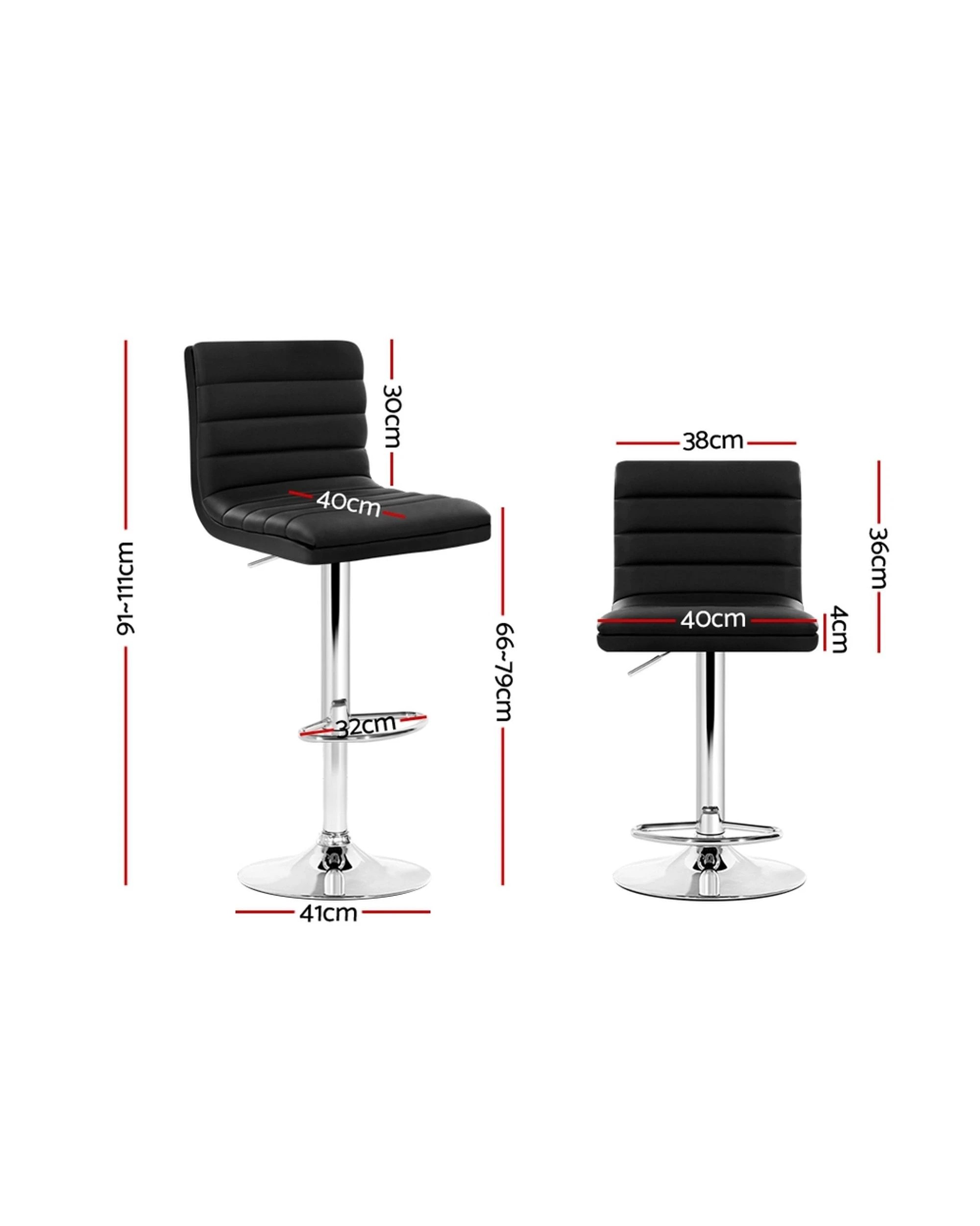 2 Artiss 2x Bar Stools Padded Leather Gas Lift - Black, 2 of 9