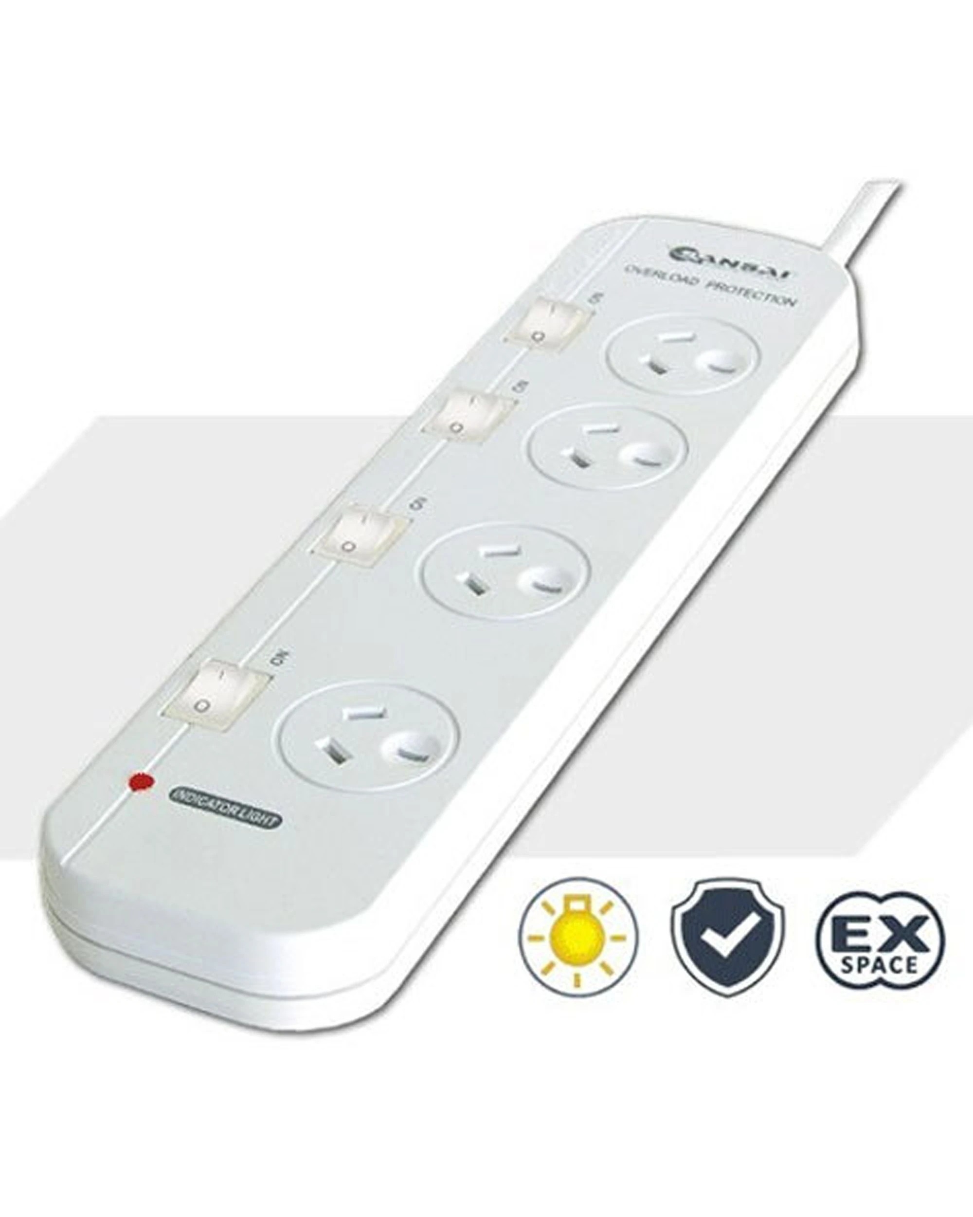 2 Sansai 4 Individual Switch Socket Outlet Powerboard With Overload Protection 2400W Max 10A - White, 2 of 2