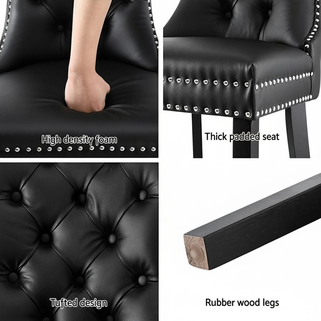 5 1 Set of 2 Artiss Dining Chairs Leather - Black, 5 of 5