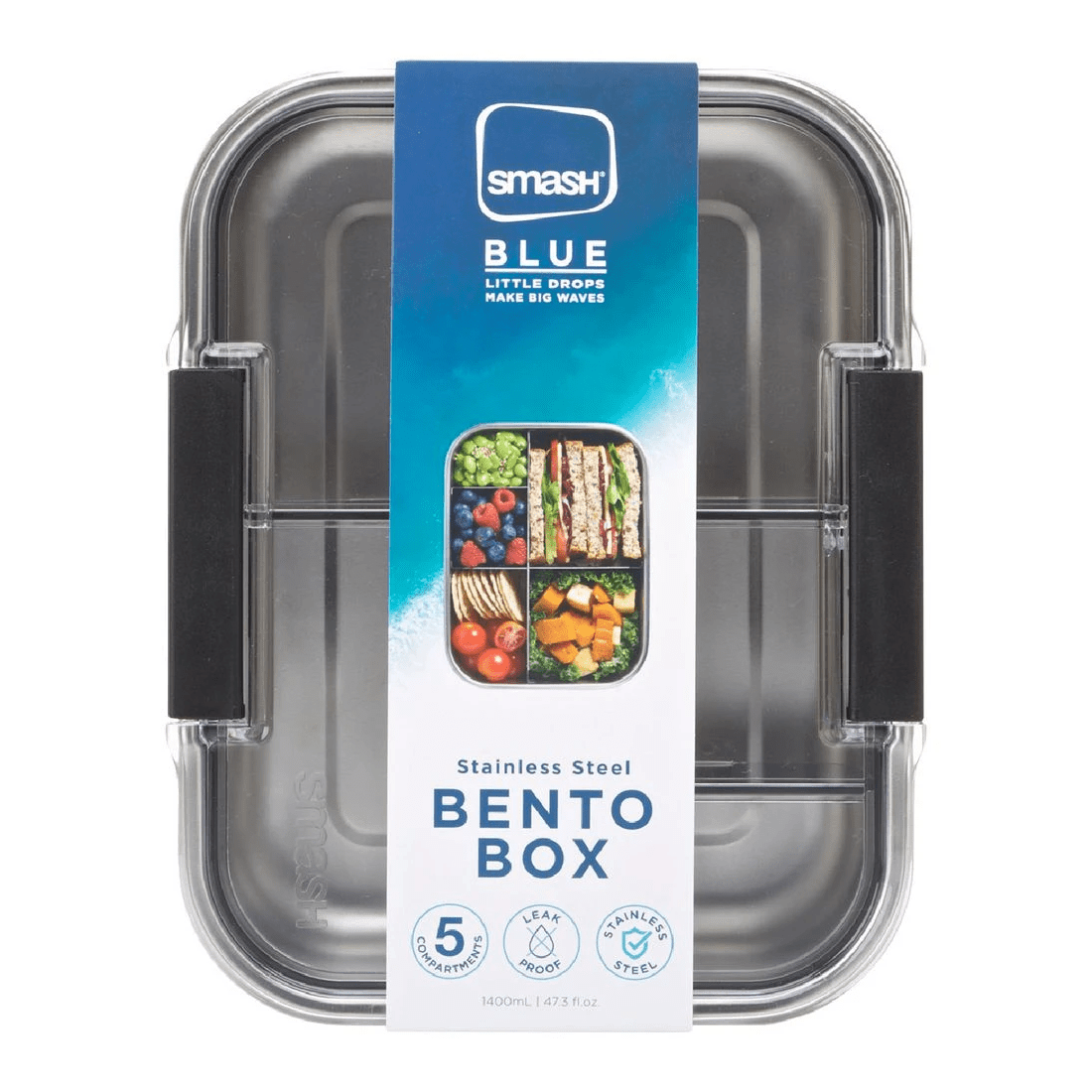 1 Smash Blue Stainless Steel 5 Compartment Bento Box, 1 of 4
