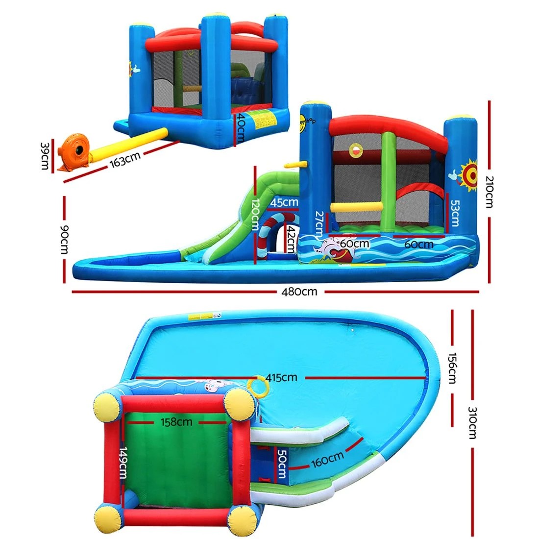 2 Happy Hop Inflatable Water Slide Jumping Trampoline Castle Bouncer Toy Splash - Multi, 2 of 7