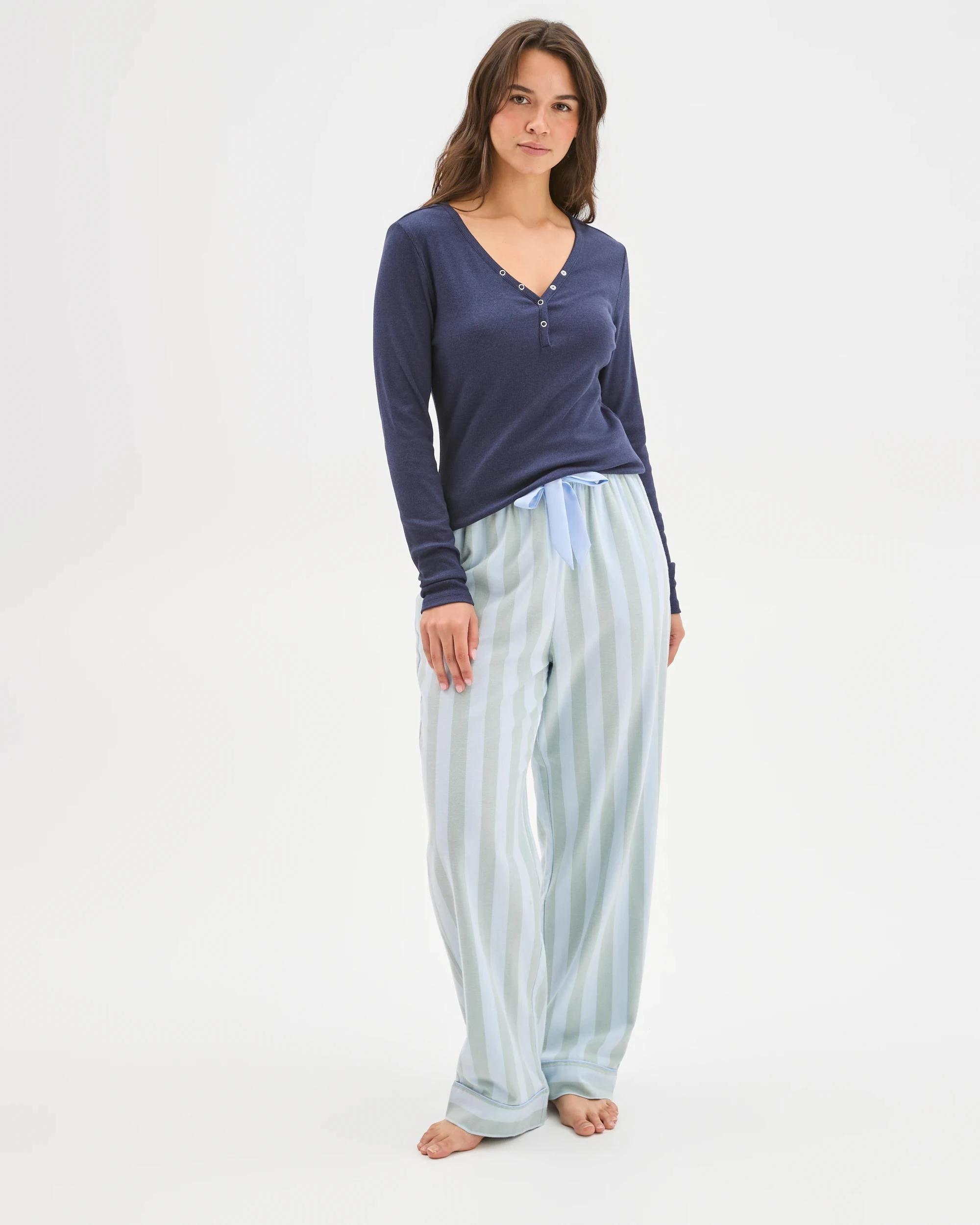 1 Target Woman Australian Cotton Flannelette Wide Leg Sleep Pants GREEN STRIPE, 1 of 5