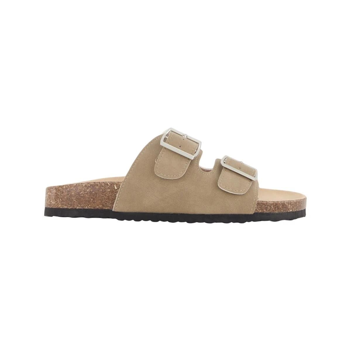 1 Double Buckle Footbed Slides OAT BEIGE, 1 of 3