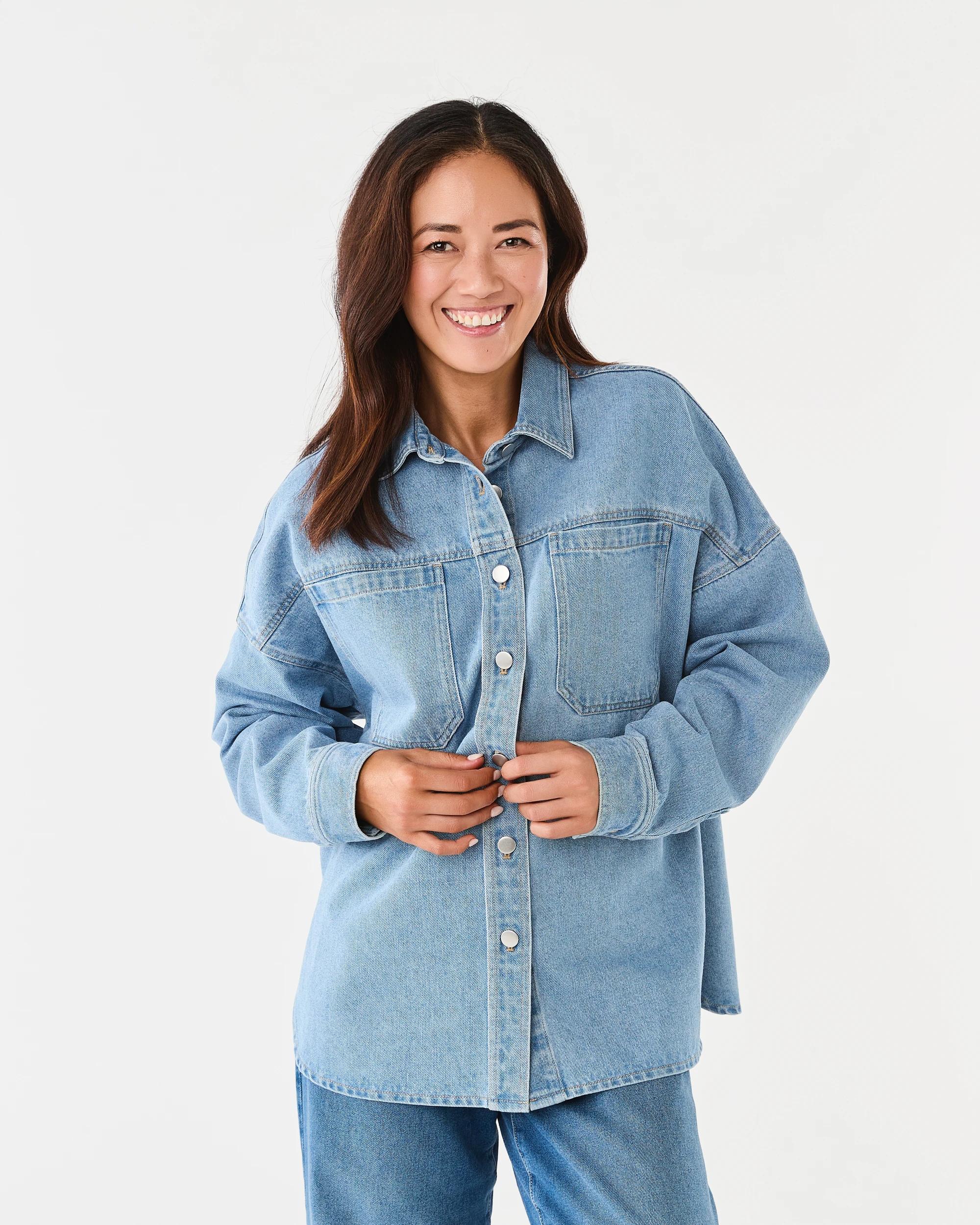1 Long Sleeve Denim Shirt Light Wash, 1 of 5