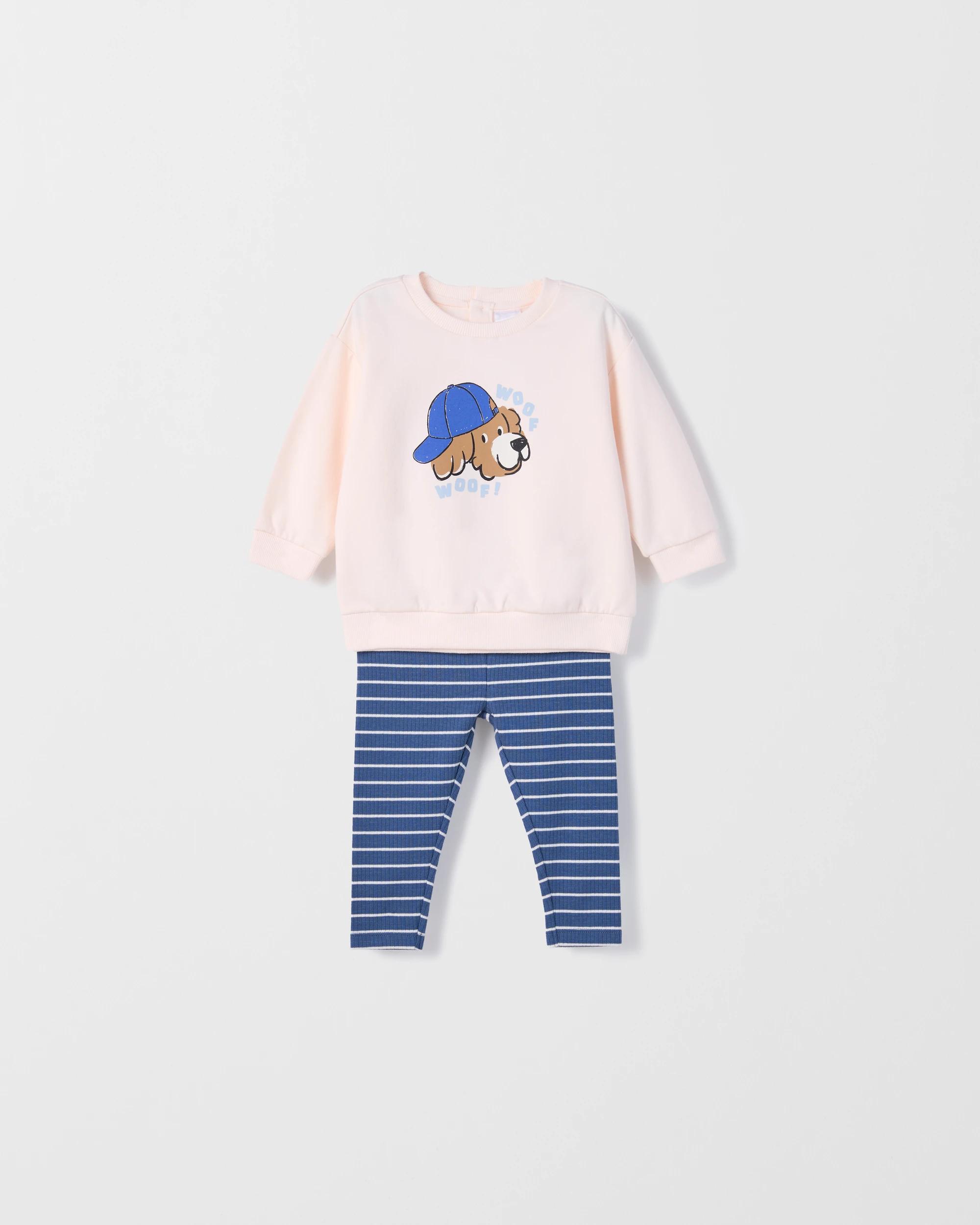 1 Target Baby Baby Organic Cotton Fleece Top and Rib Leggings Set WOOF PASTEL, 1 of 3