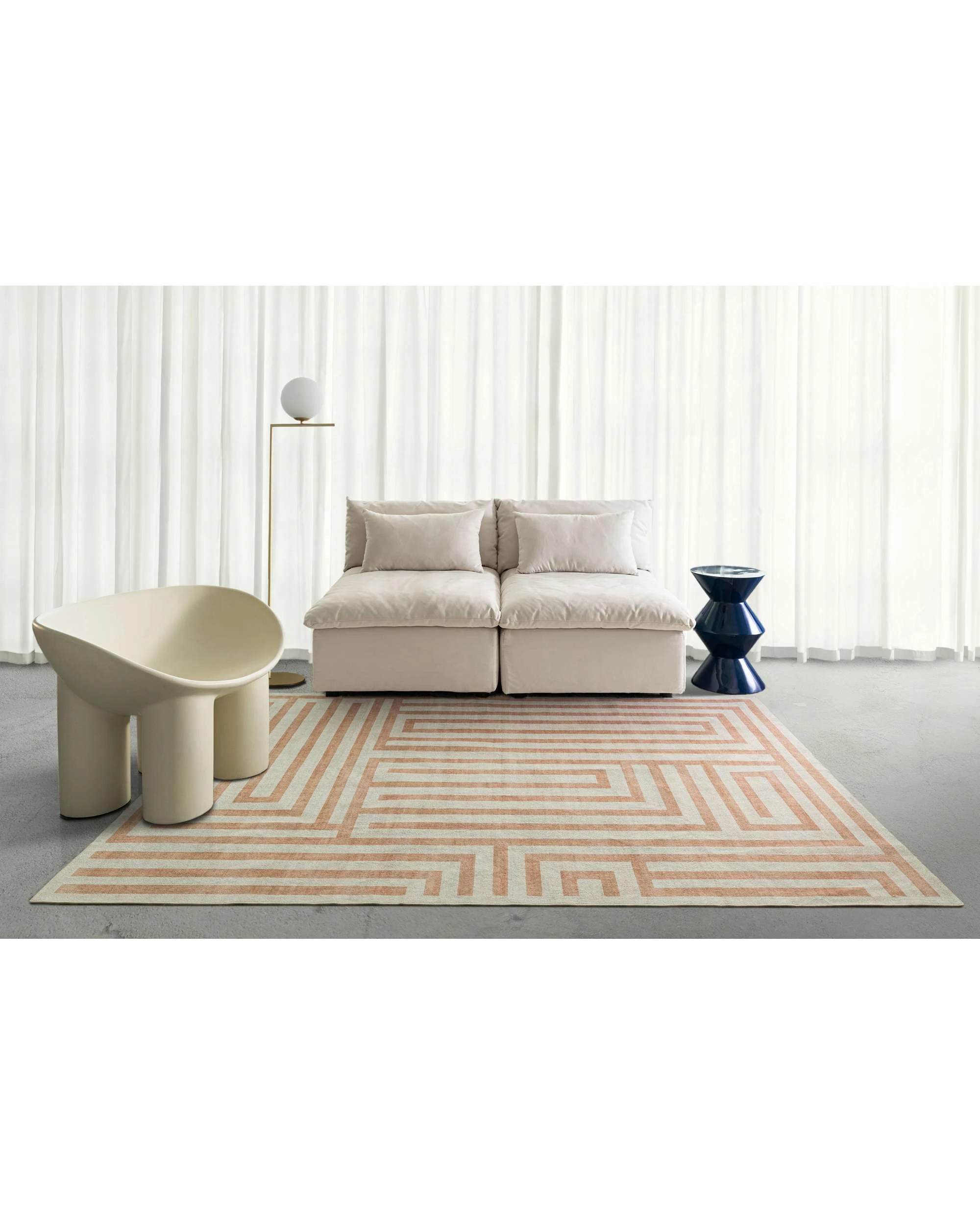 2 Loopsie Makini Geometric Washable Rug-330cm x 240cm - Beige, 2 of 8