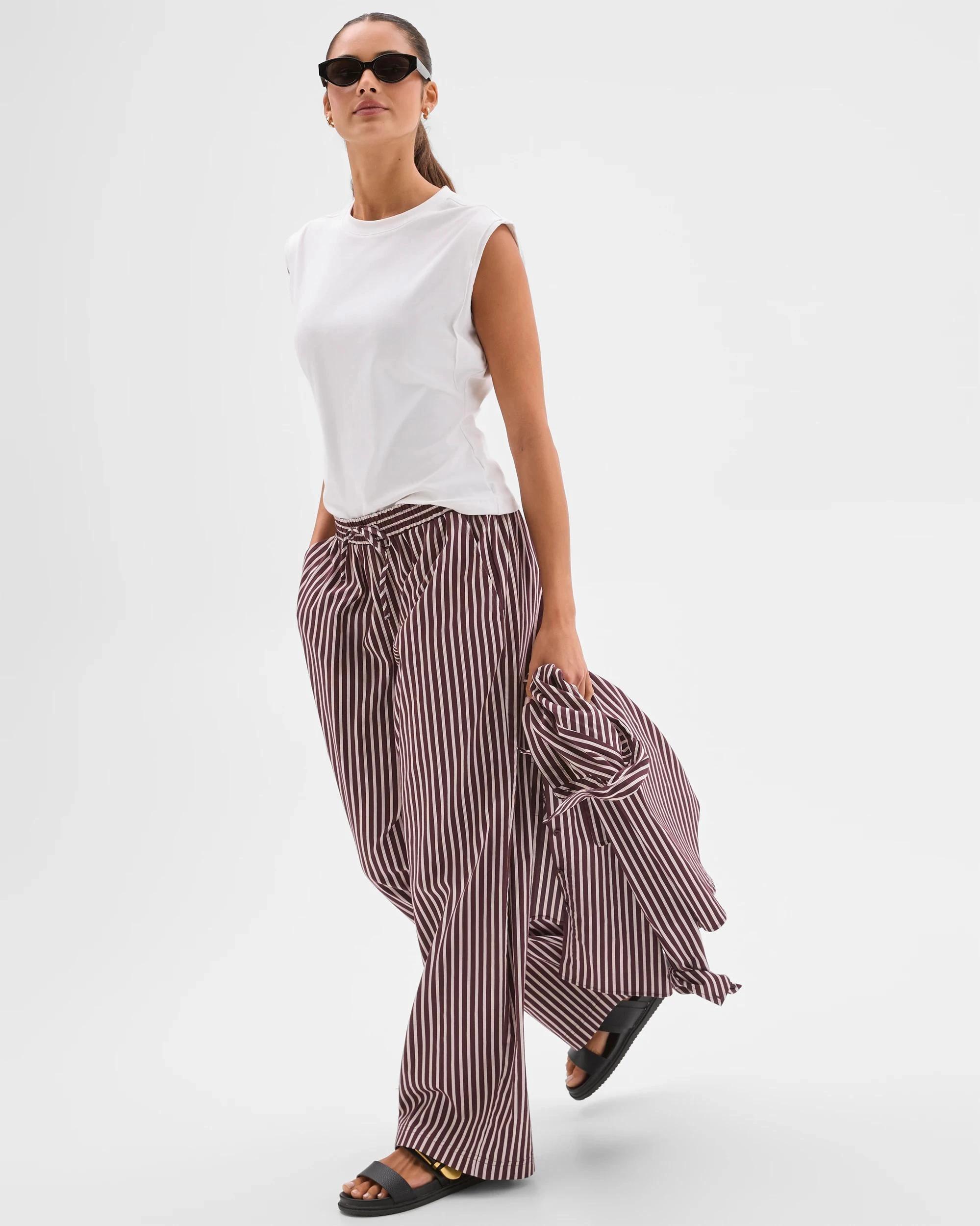 2 Lily Loves Australian Cotton Blend Poplin Striped Pants FUDGE STRIPE, 2 of 7