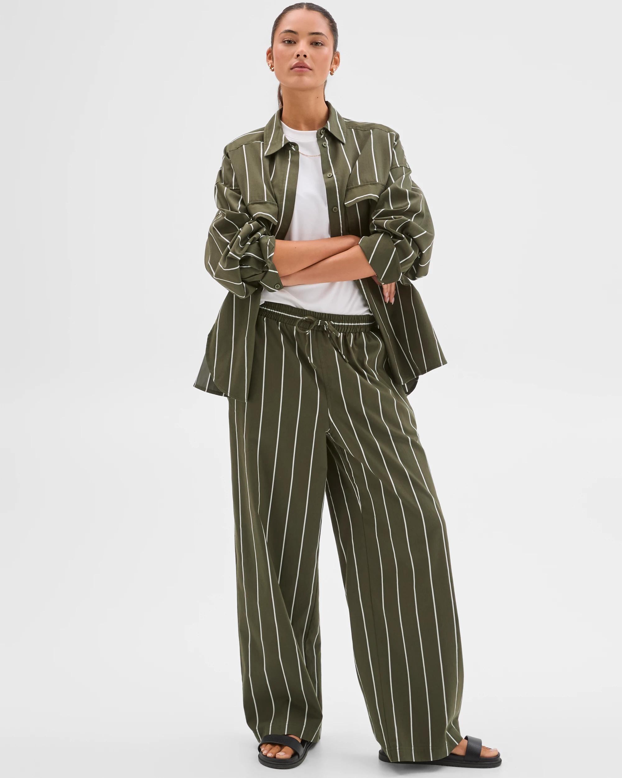 1 Lily Loves Australian Cotton Blend Poplin Striped Pants GREEN STRIPE, 1 of 7