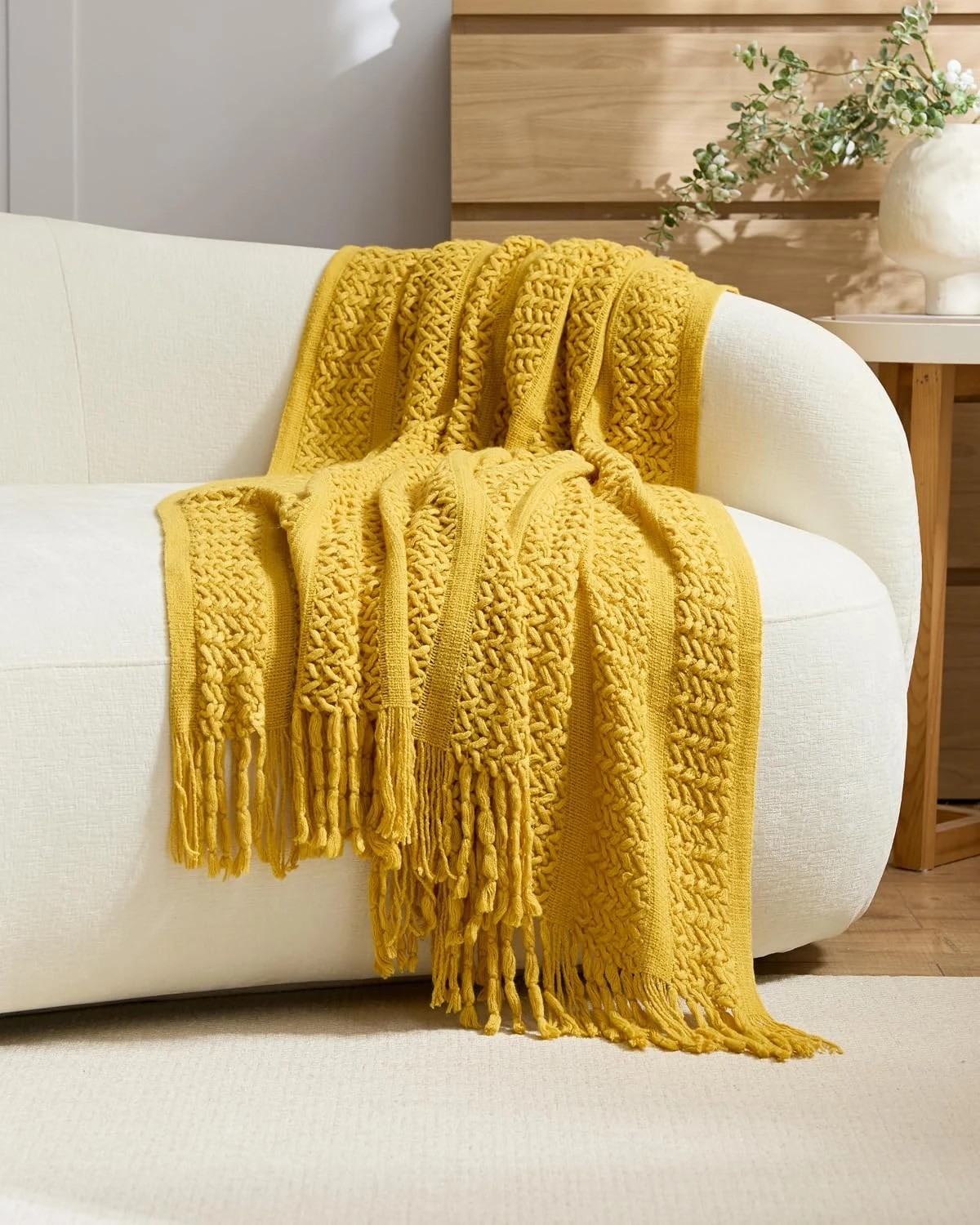1 Gioia Casa Boho Open-Knitted Throw 130x170cm - Yellow, 1 of 3