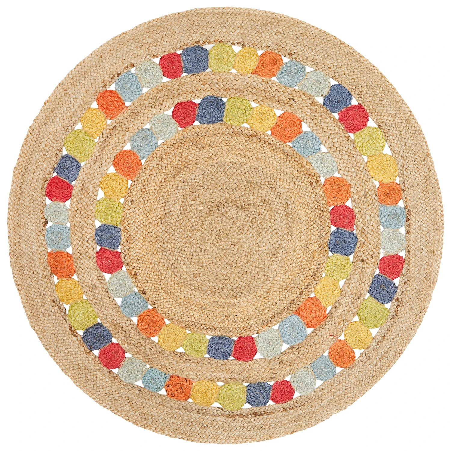 2 Common Ground Rugs Solace Fruit 150x150cm - Small Round Handwoven Jute Rug - Natural, 2 of 6