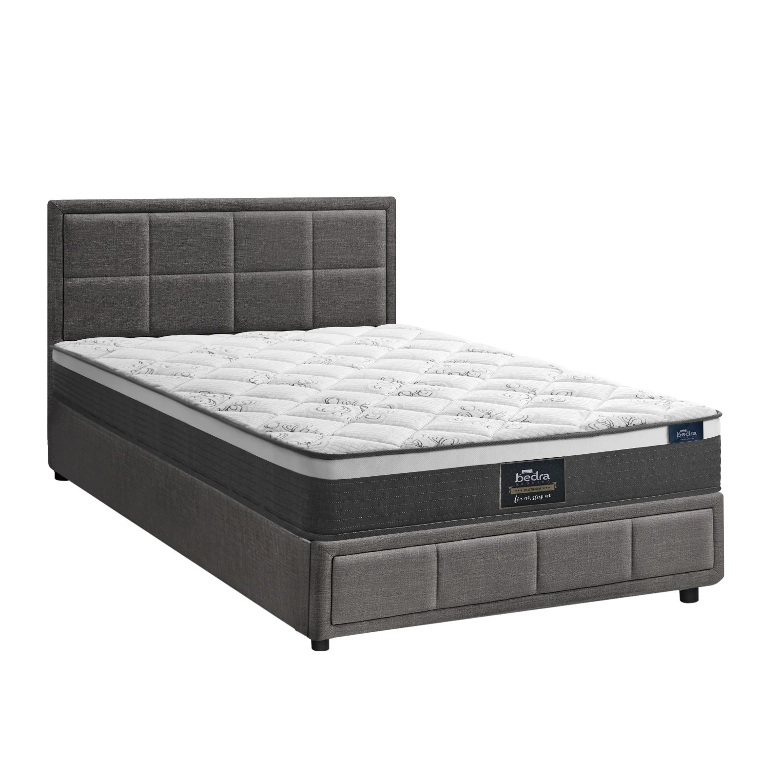 1 Oikiture Bed Frame King Single Size Gas Lift Storage With Mattress Set BOSS - Grey, 1 of 8