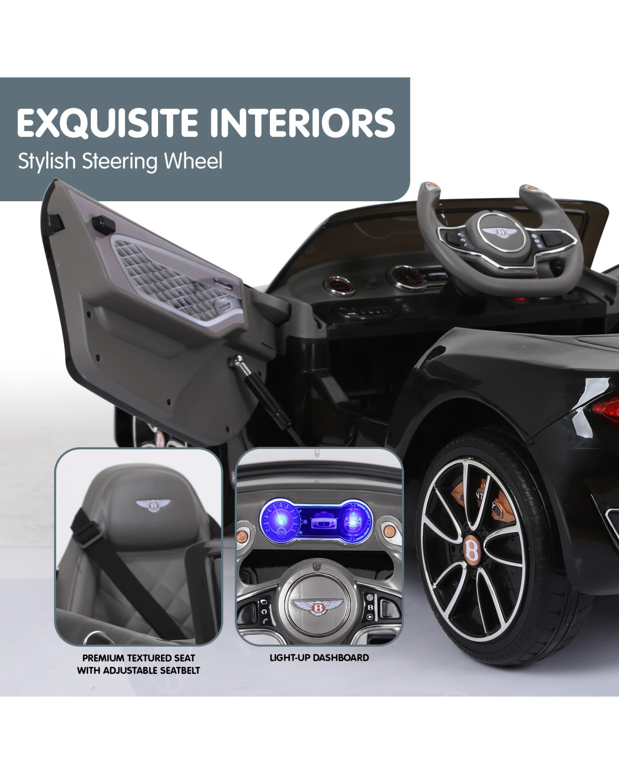 2 Kahuna Bentley Exp 12 Licensed Speed 6E Electric Kids Ride On Car - Black, 2 of 10