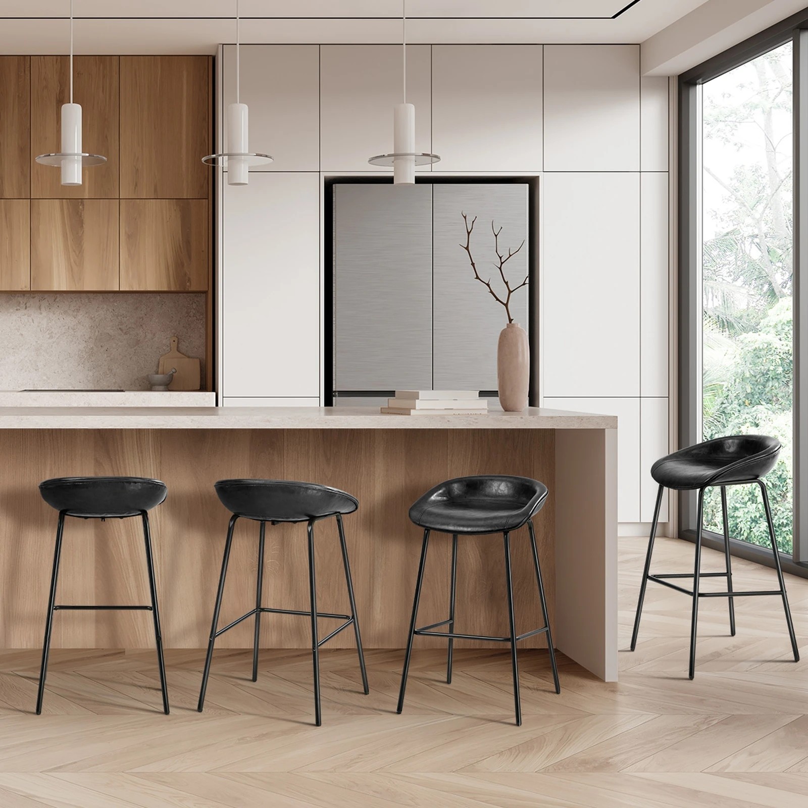 4 Oikiture 4x Bar Stools Barstool PU Leather - Black, 4 of 9