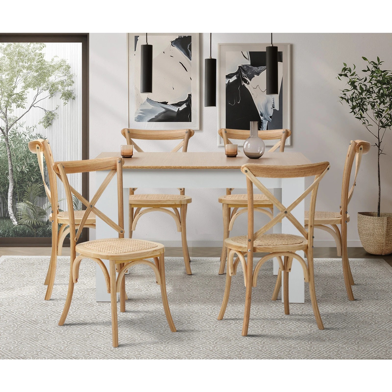 3 Oikiture 160cm Extendable Dining Table With 6pcs Dining Chairs Crossback Wooden
 - Multi, 3 of 10