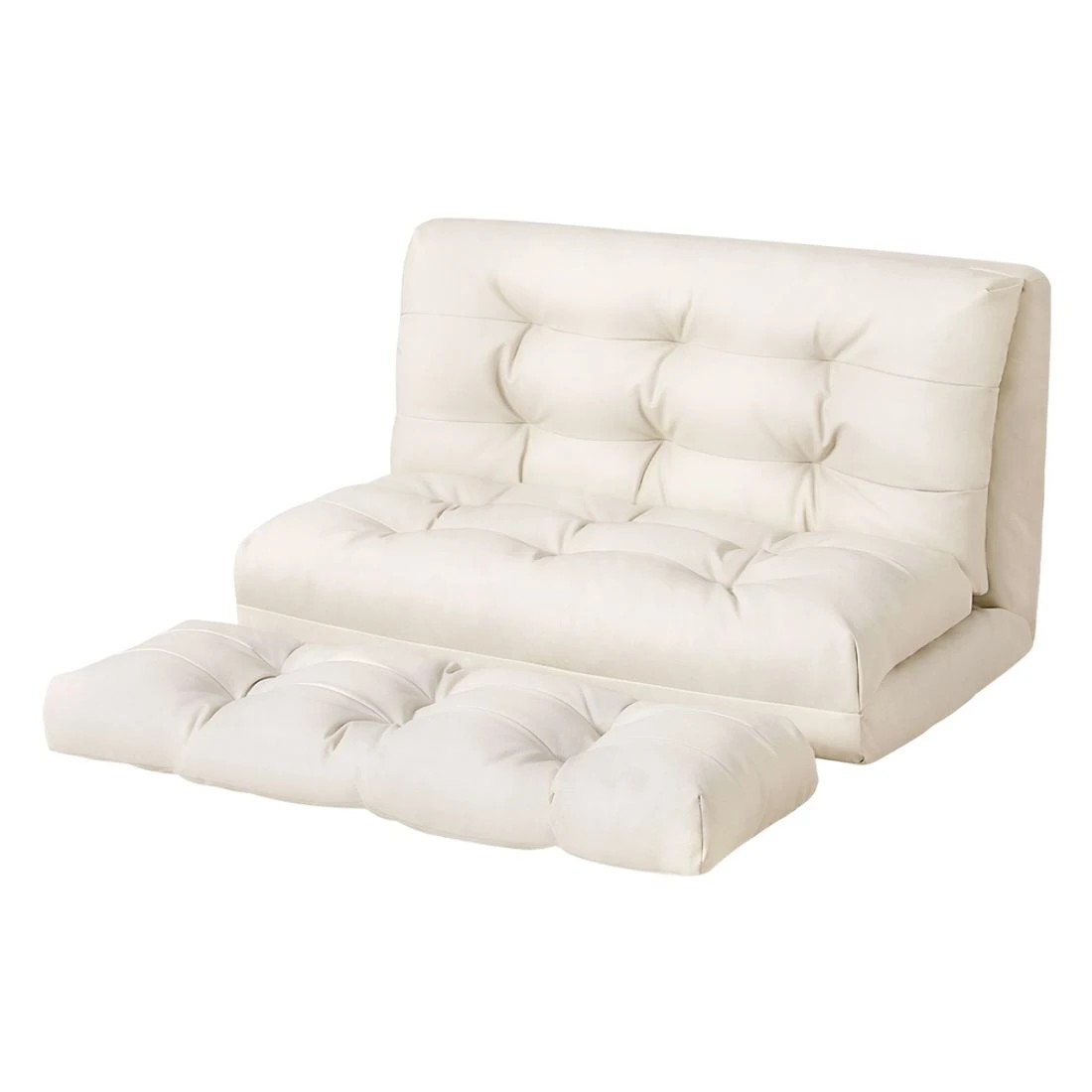 1 Artiss Floor Lounge Sofa Bed 2 Seater Pillow Leather - White, 1 of 5