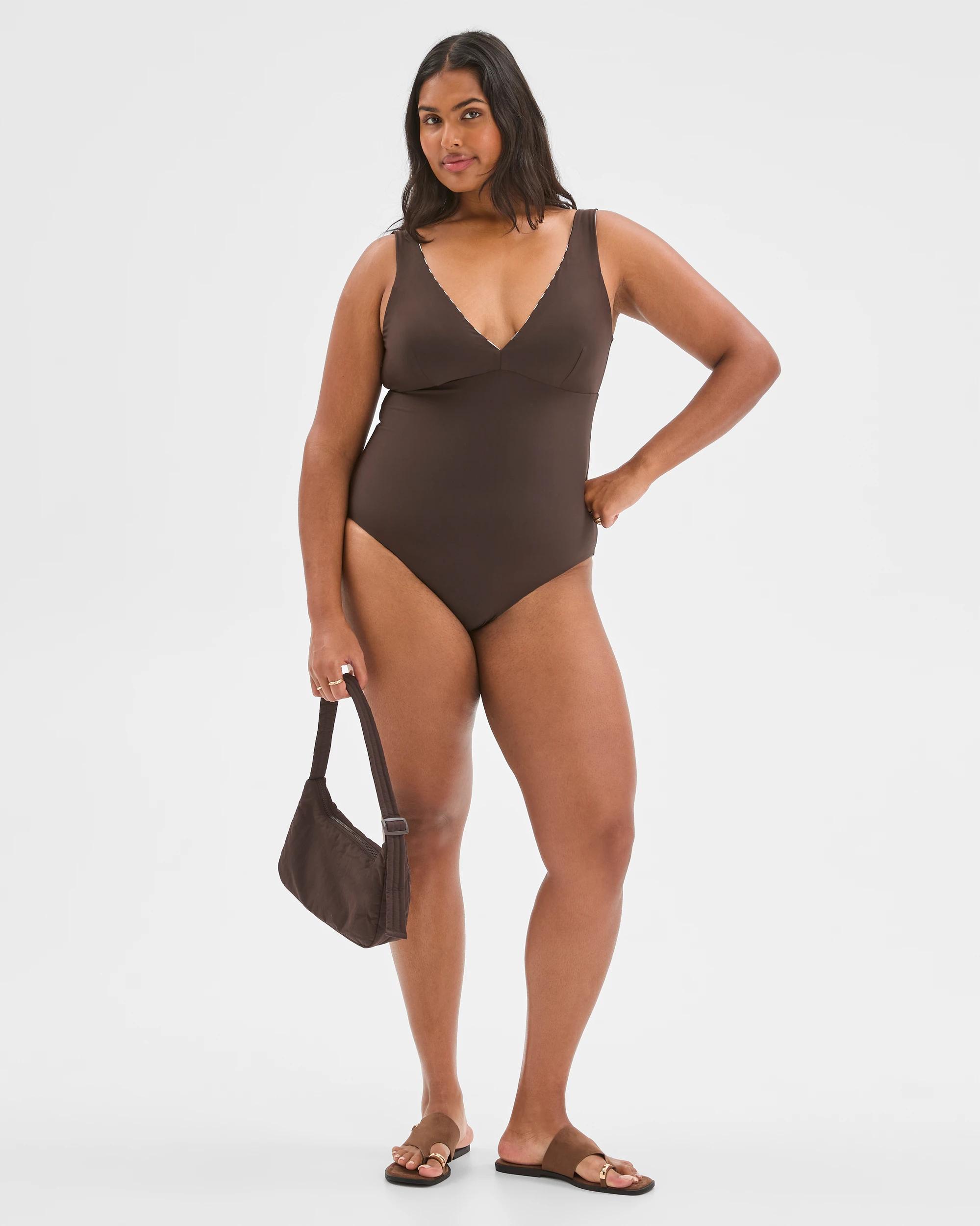 1 Target Woman Halter Neck Crinkle One Piece Swimsuit COCOA, 1 of 9