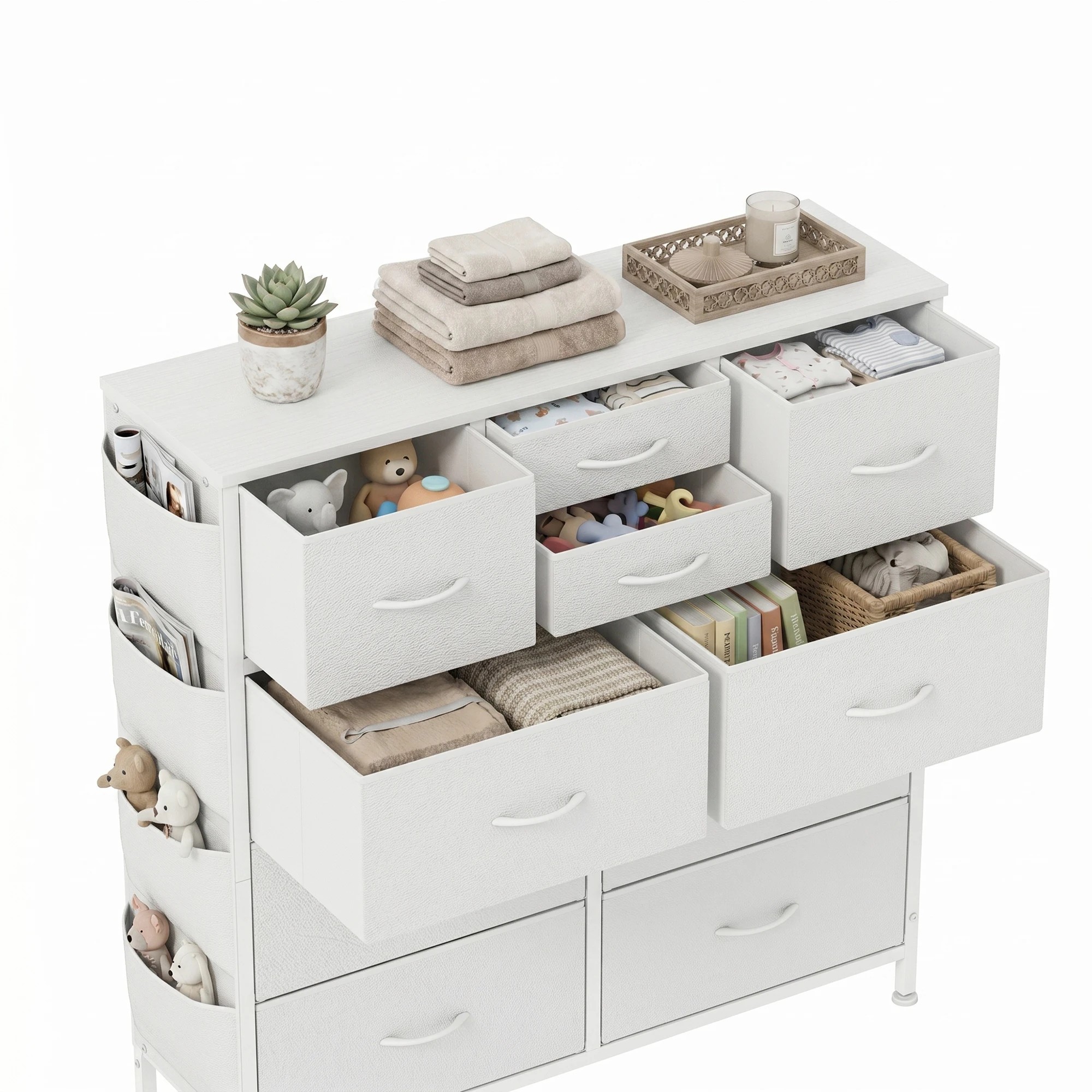 4 Advwin PU Dresser with 10 Drawers & Side Pockets - White, 4 of 8