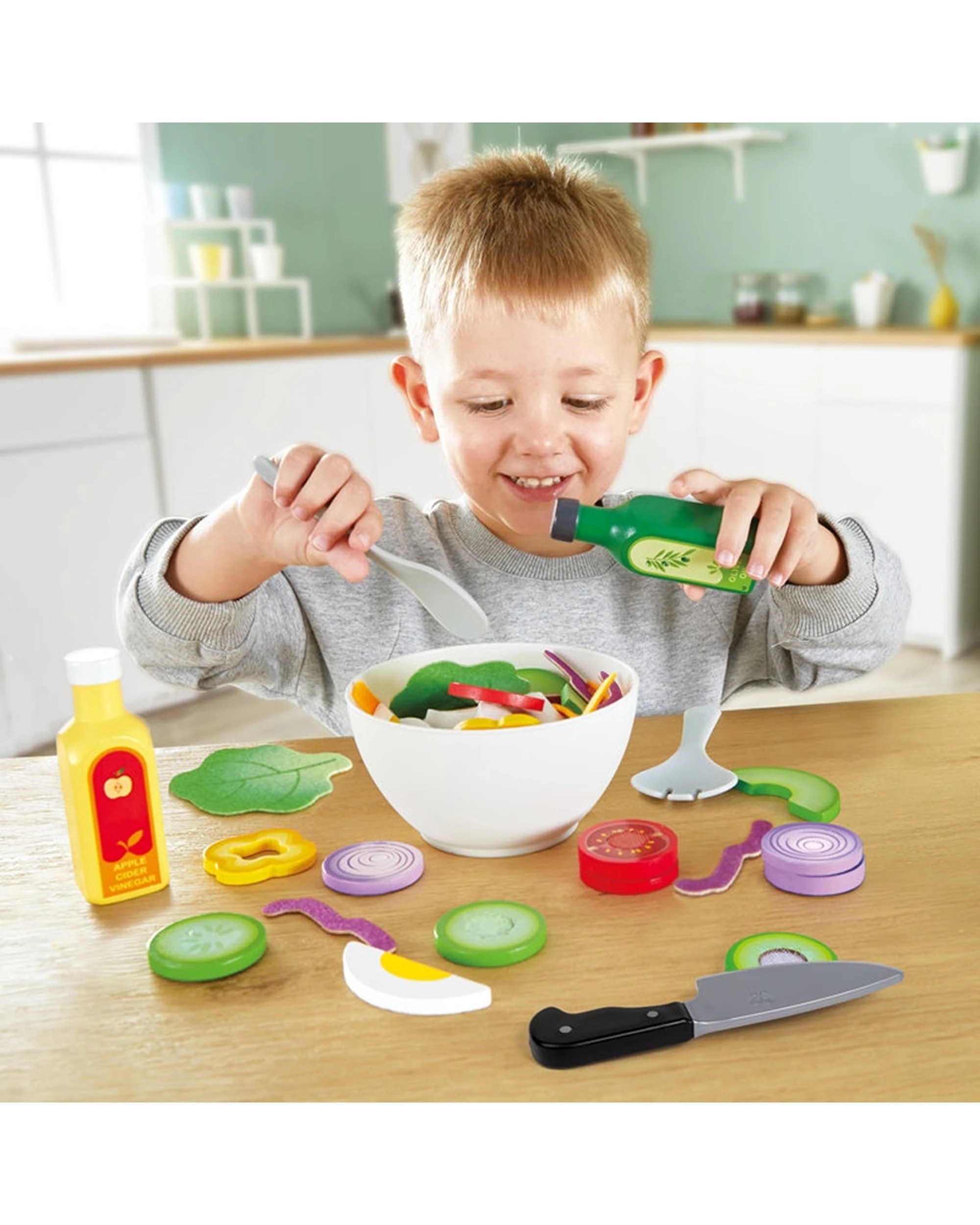4 Hape Healthy Salad Playset Wooden Toy Slicing Vegetables Bowl Dressing - Multi, 4 of 4