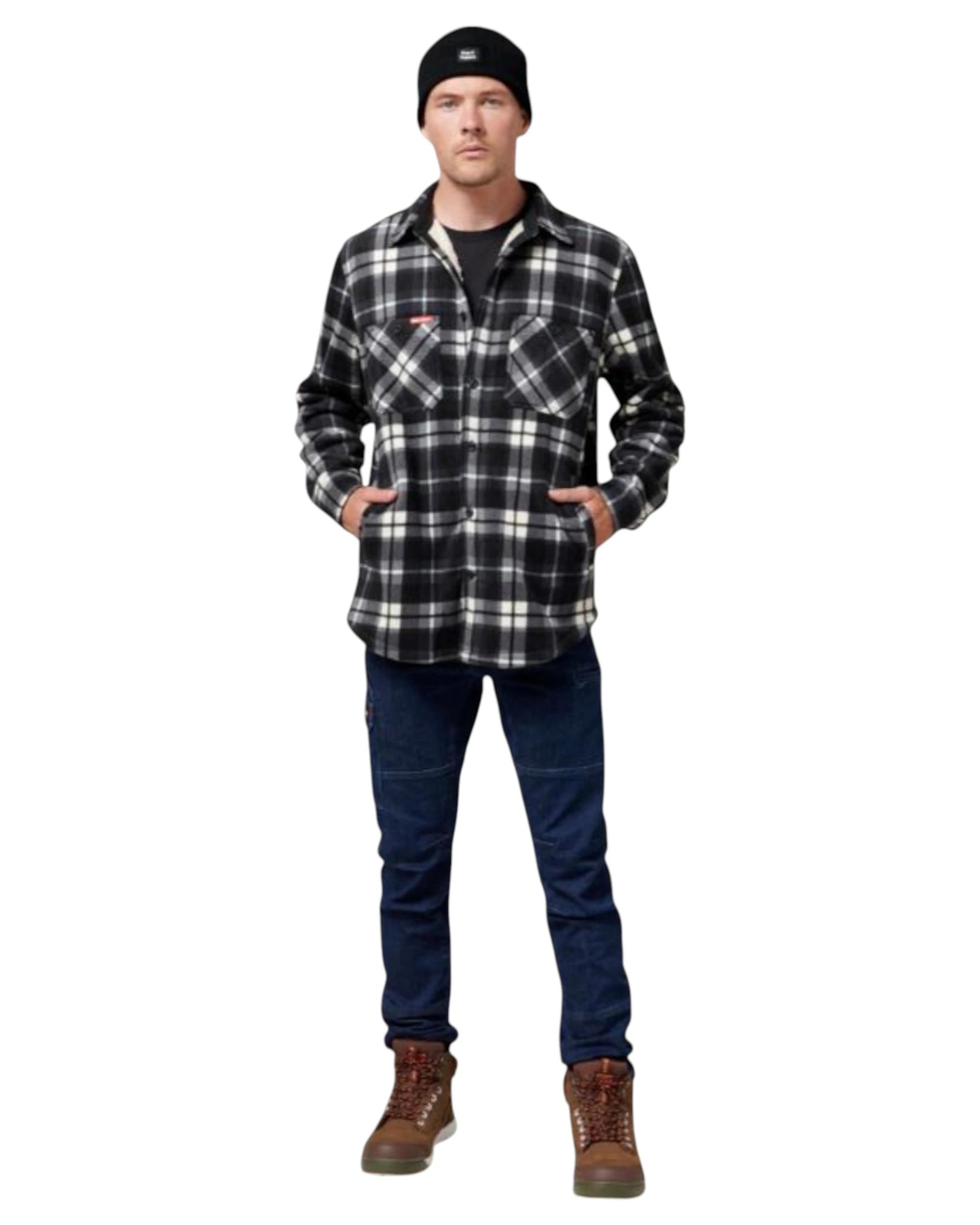 4 Hard Yakka Mens Legends Sherpa Fleece Jacket Shirt Black/Grey With Free Beanie TORNADO, 4 of 6