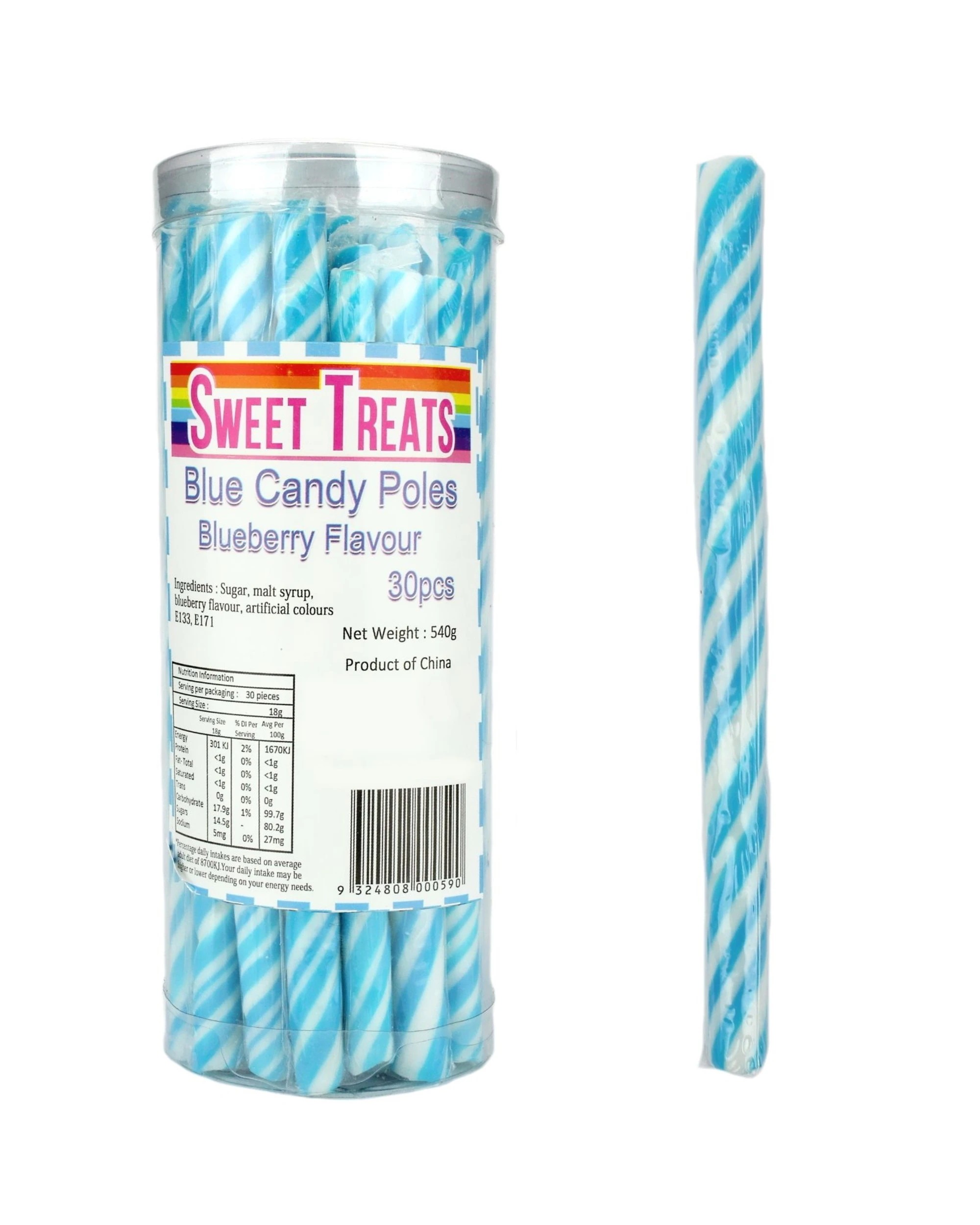 1 Sweet Treats Swirl Candy Poles Pack of 30 - Blue, 1 of 1