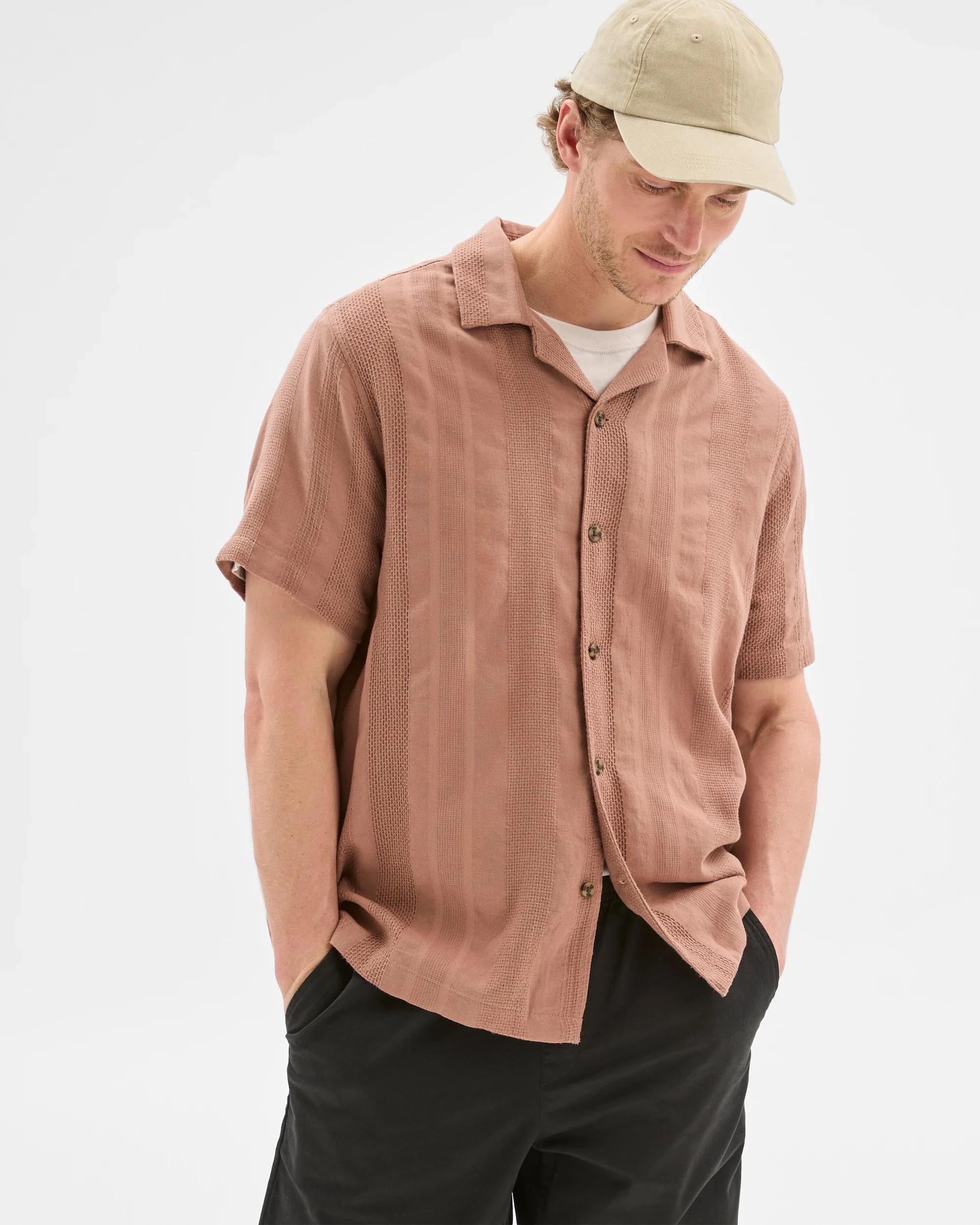 1 Target Australian Cotton Short Sleeve Stripe Shirt COGNAC, 1 of 6