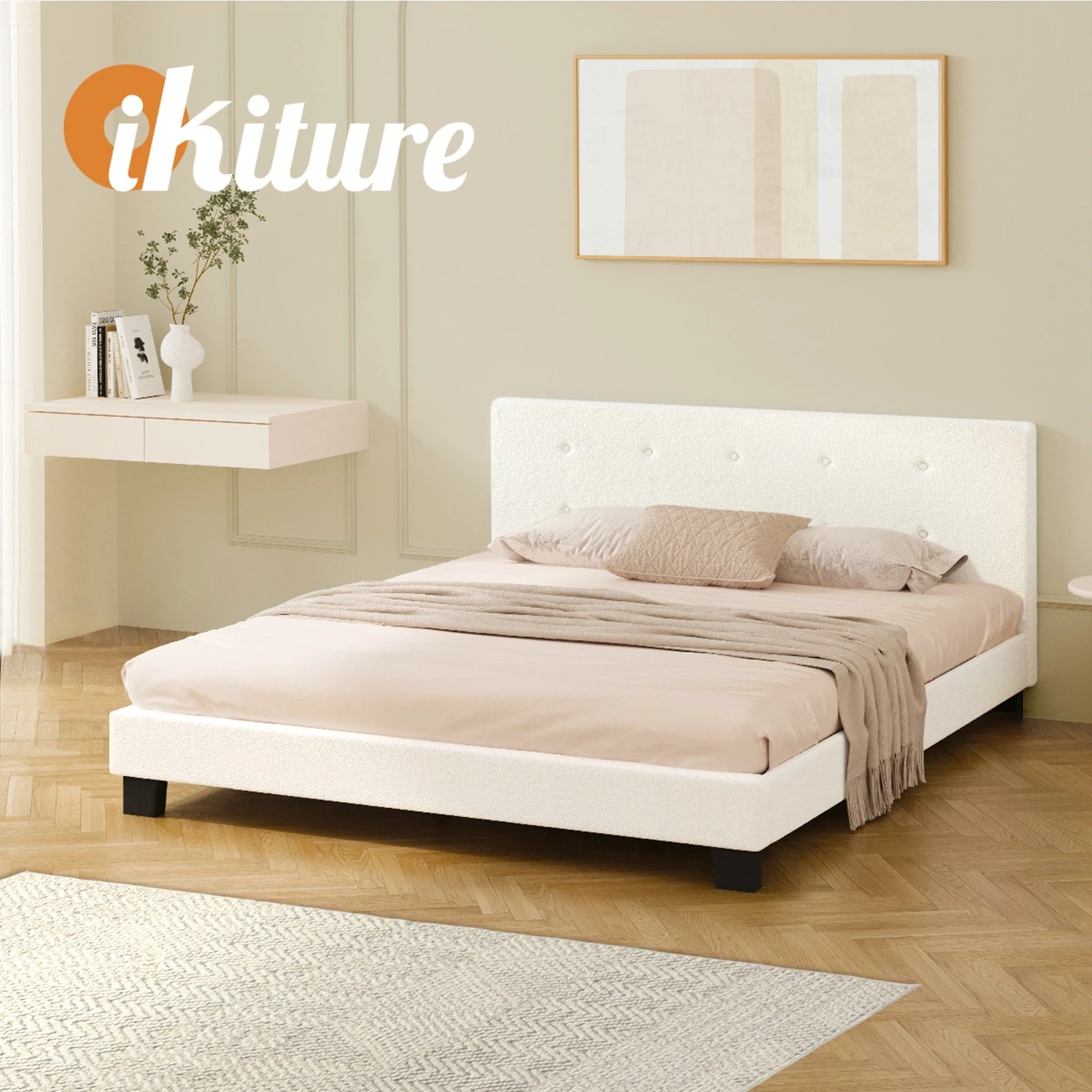 7 Oikiture Double Bed Frame Bed Platform
 - White, 7 of 10