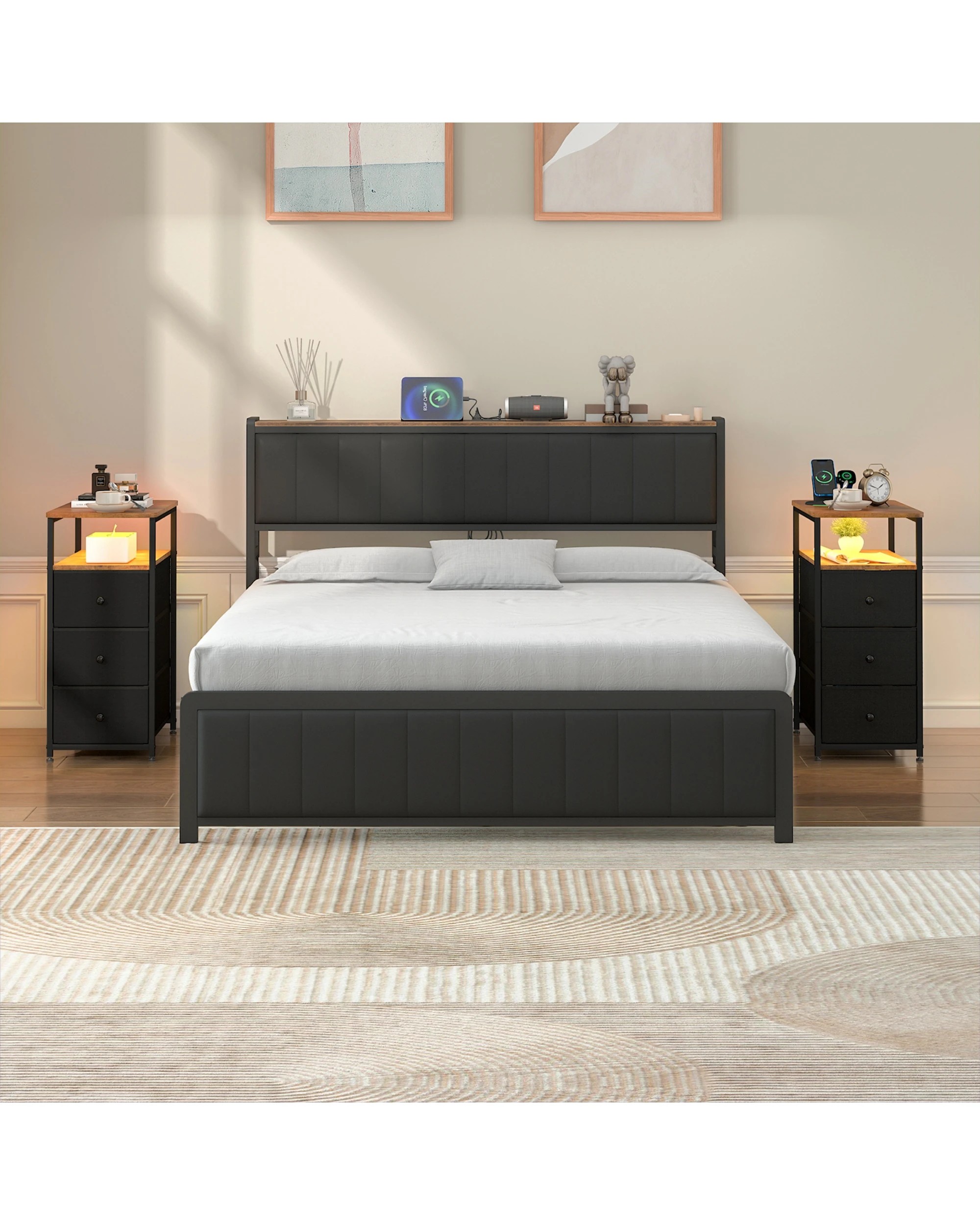 4 Advwin LED End Table Sofa Side Table with Charging Station and Drawers Narrow Bedside Table, 4 of 10