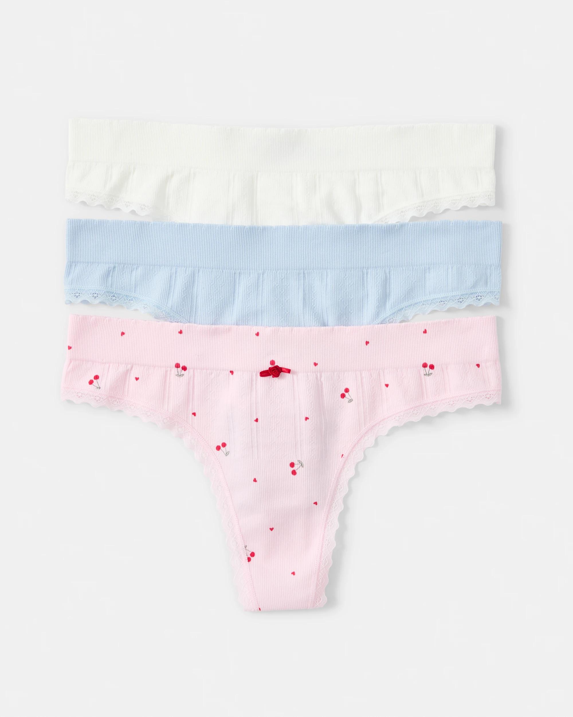 1 3 Pack Seamfree Rib G-String Briefs Chery Hrts, 1 of 10