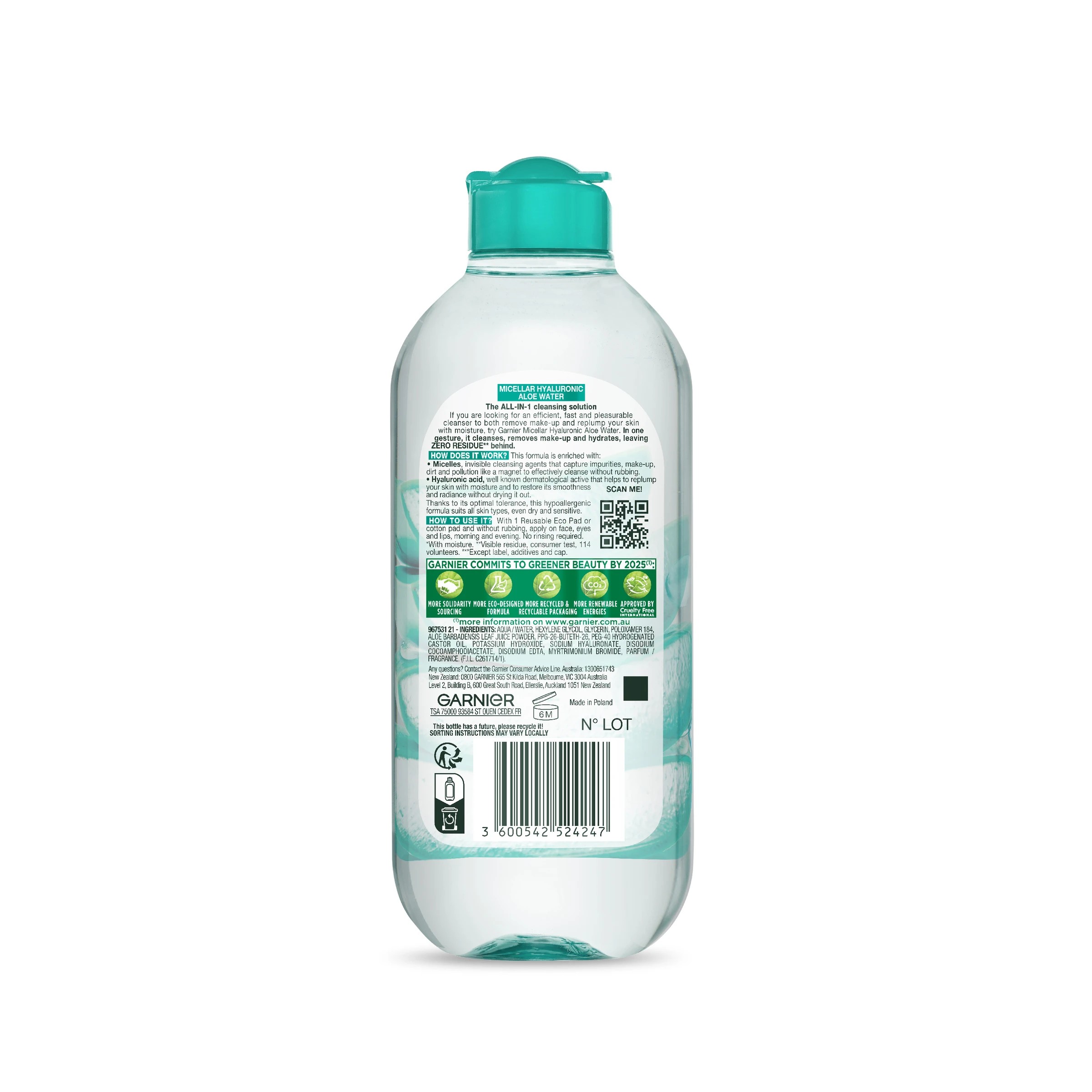 4 Garnier SkinActive All-in-1 Micellar Cleansing Water 400ml - Hyaluronic Acid and Aloe Vera, 4 of 9