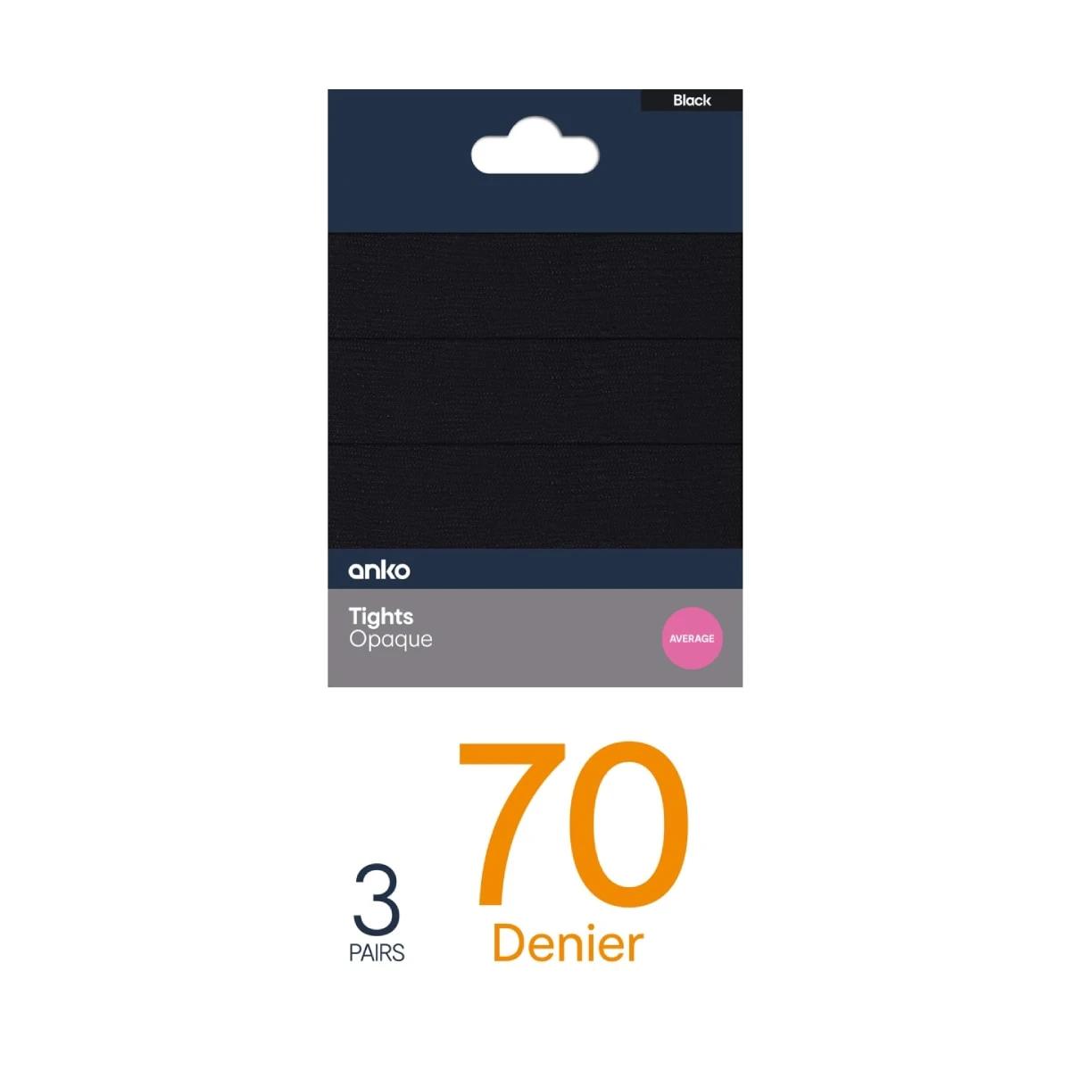 3 3 Pack 70 Denier Opaque Tights BLACK, 3 of 3