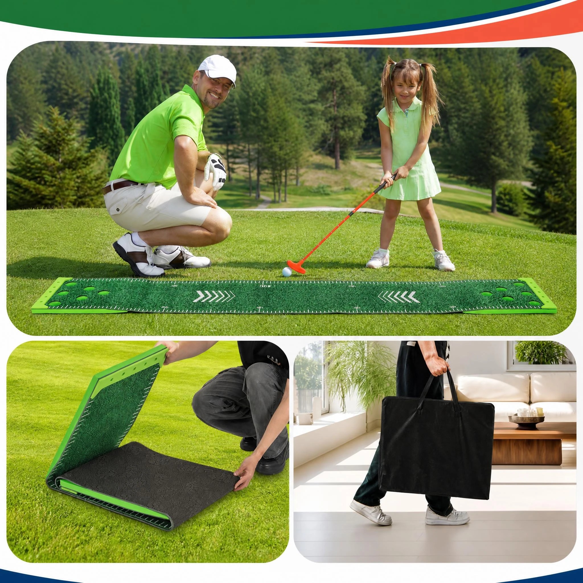 8 Costway Golf Putting Green 332x50cm Golf Practice Mat w/2 Adjustable Putters Indoor Outdoor Training, 8 of 9