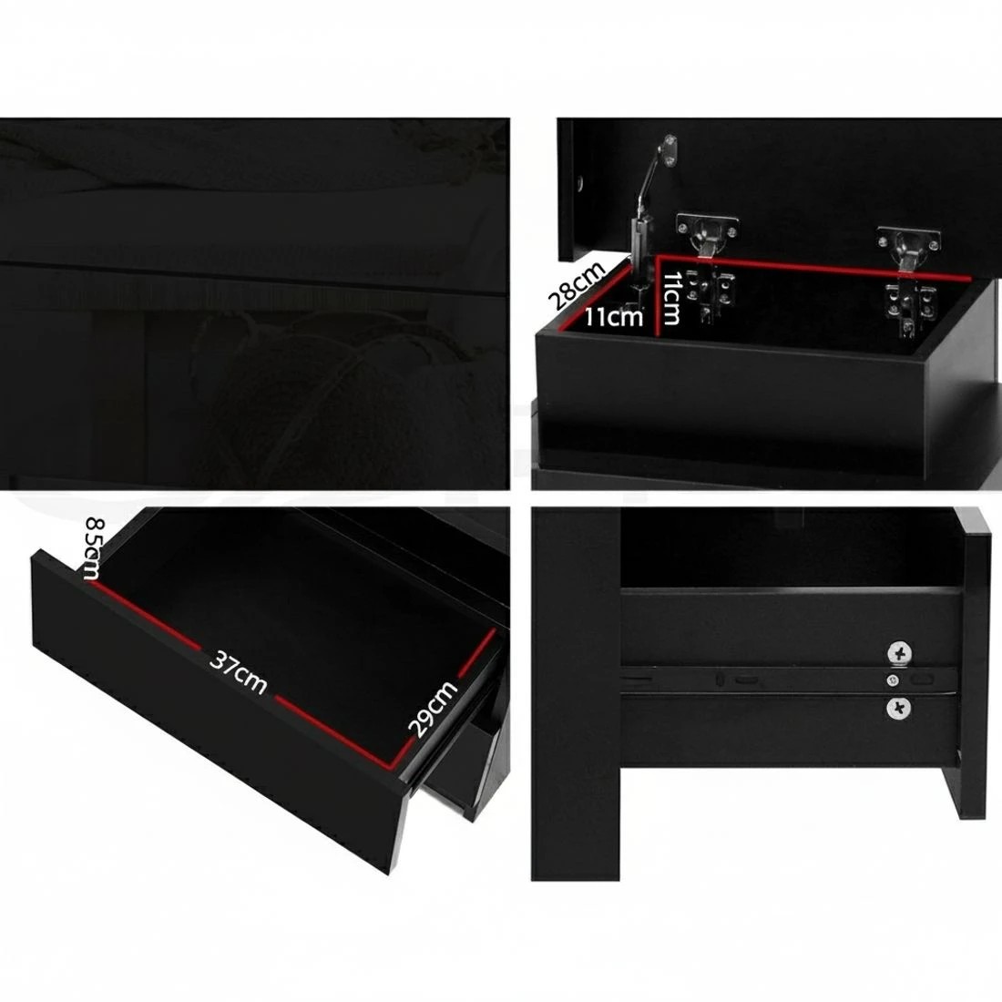 9 Artiss 2X Bedside Table LED 3 Drawers - Black, 9 of 9