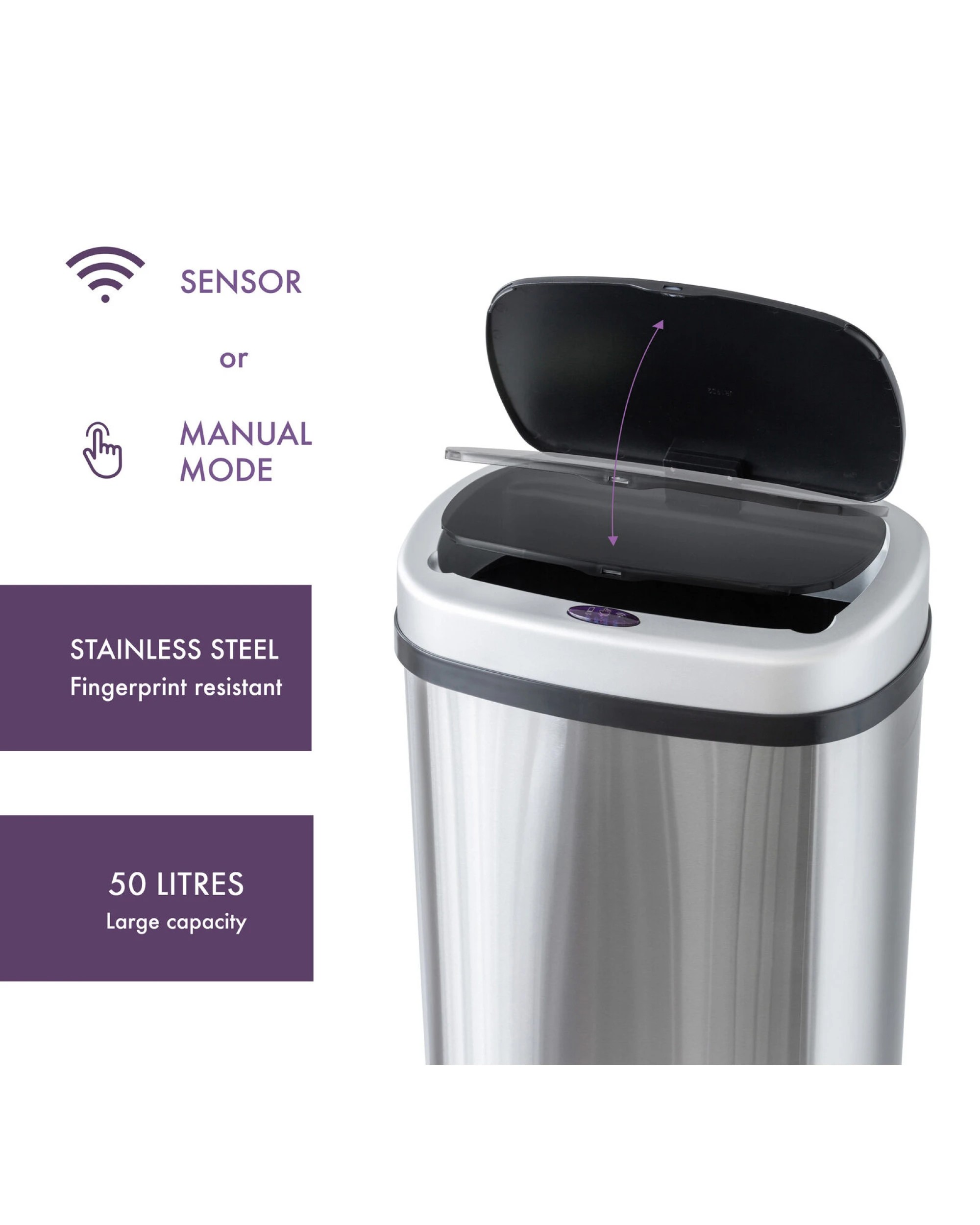 4 Healthy Choice 50L Stainless Steel Motion Sensor Rubbish Bin, 4 of 6