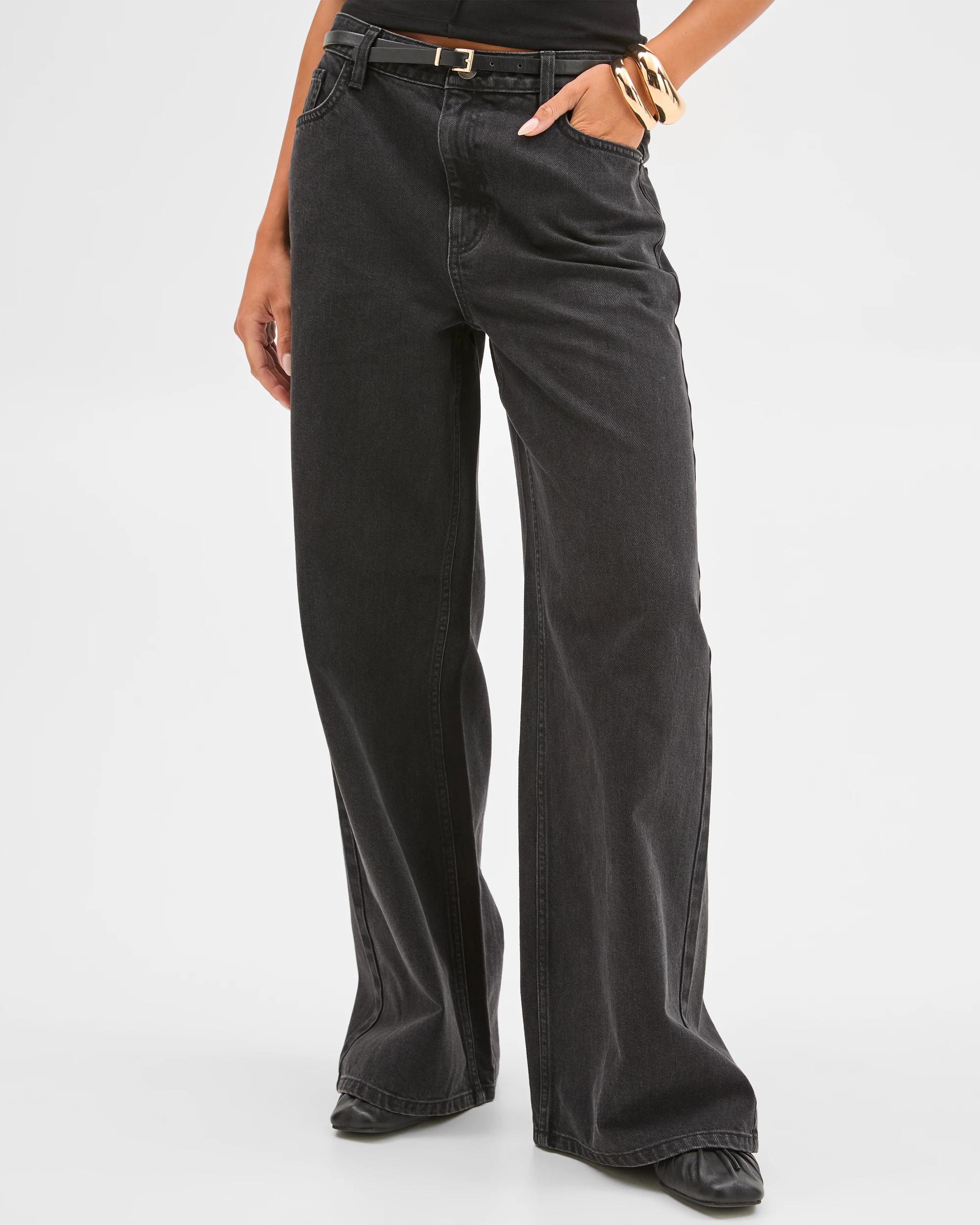 3 Lily Loves Mid Rise Wide Leg Jeans WORN BLACK, 3 of 5