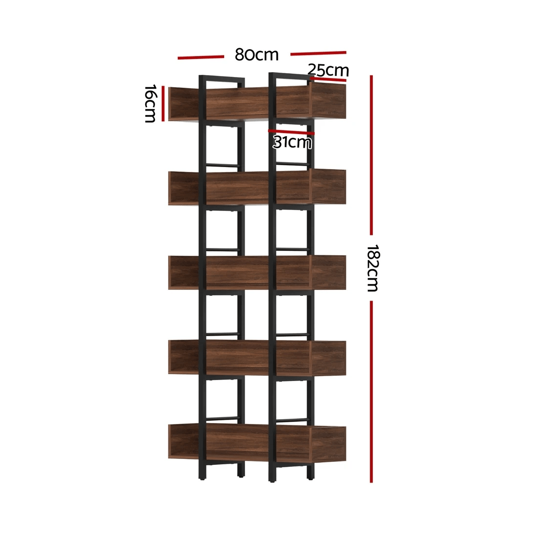 3 Artiss Bookshelf 5-Tier Bookcase - Brown, 3 of 6