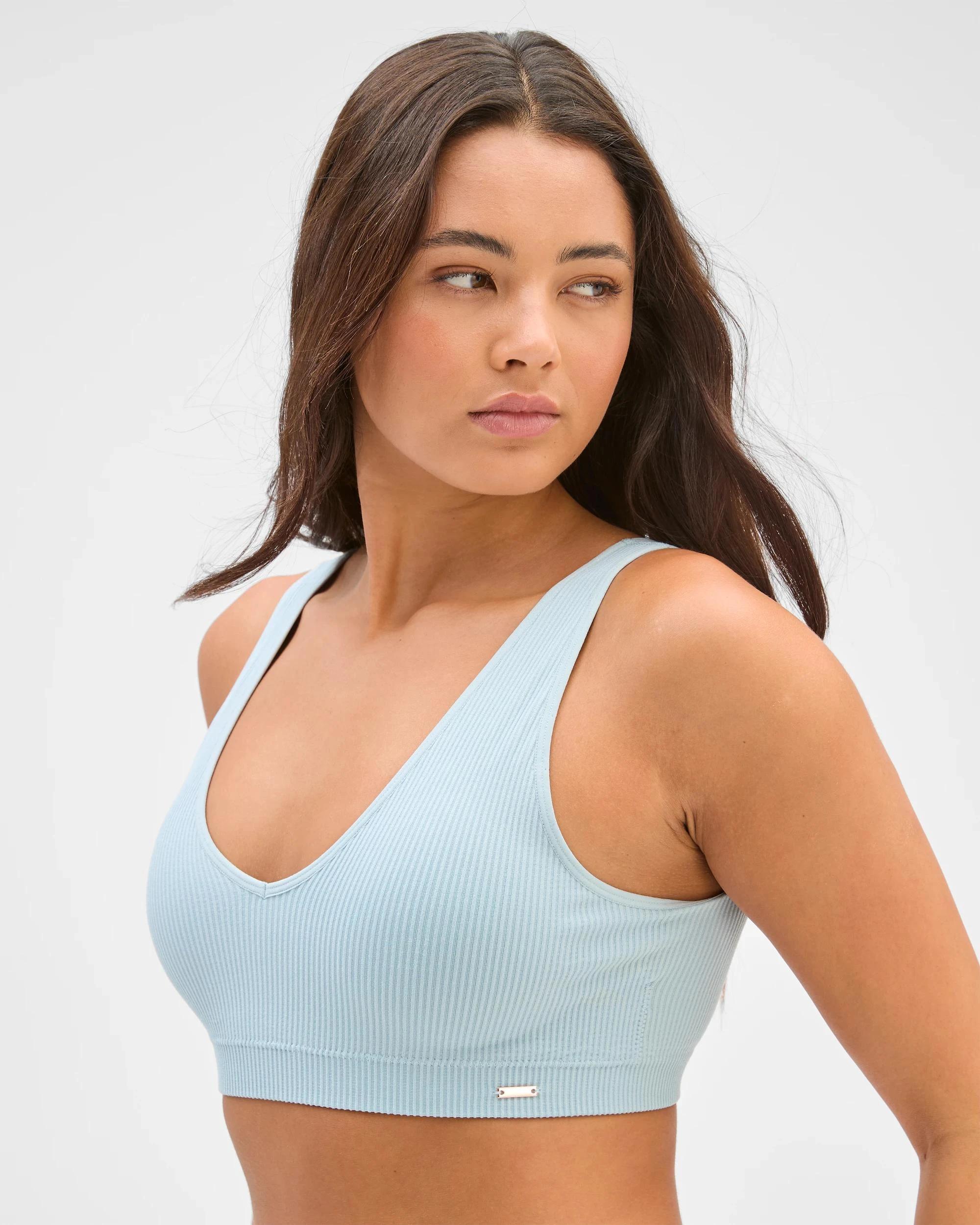 3 Lily Loves Ribbed Seamfree Plunge Crop Top STERLING BLUE, 3 of 4