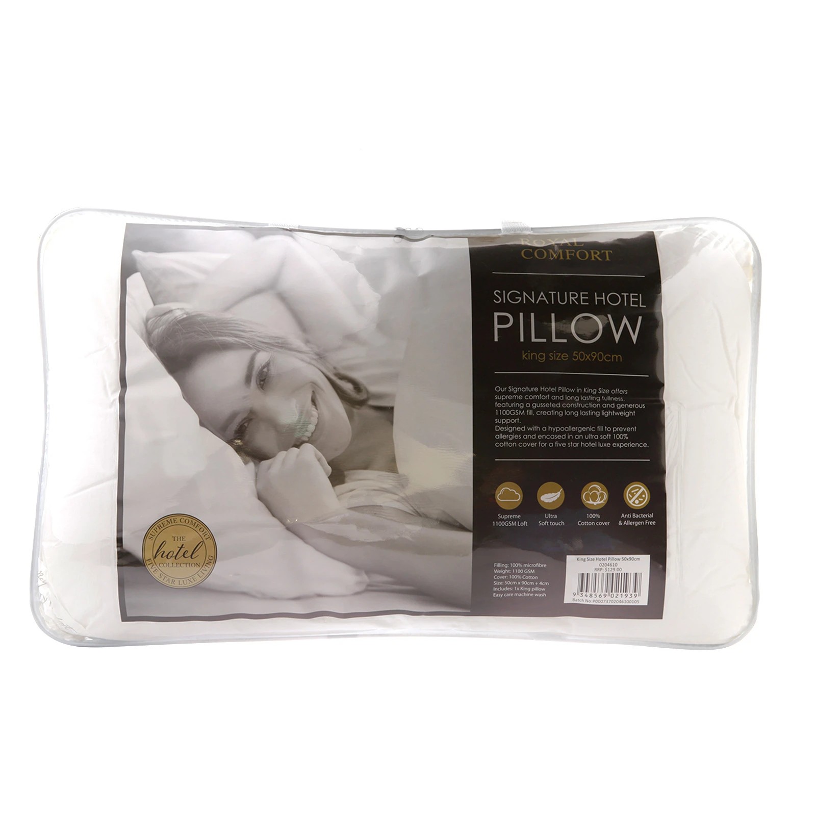 6 Royal Comfort Cotton 233 TC Luxury Signature Hotel Soft XL 50 x 90cm Pillow - White, 6 of 6