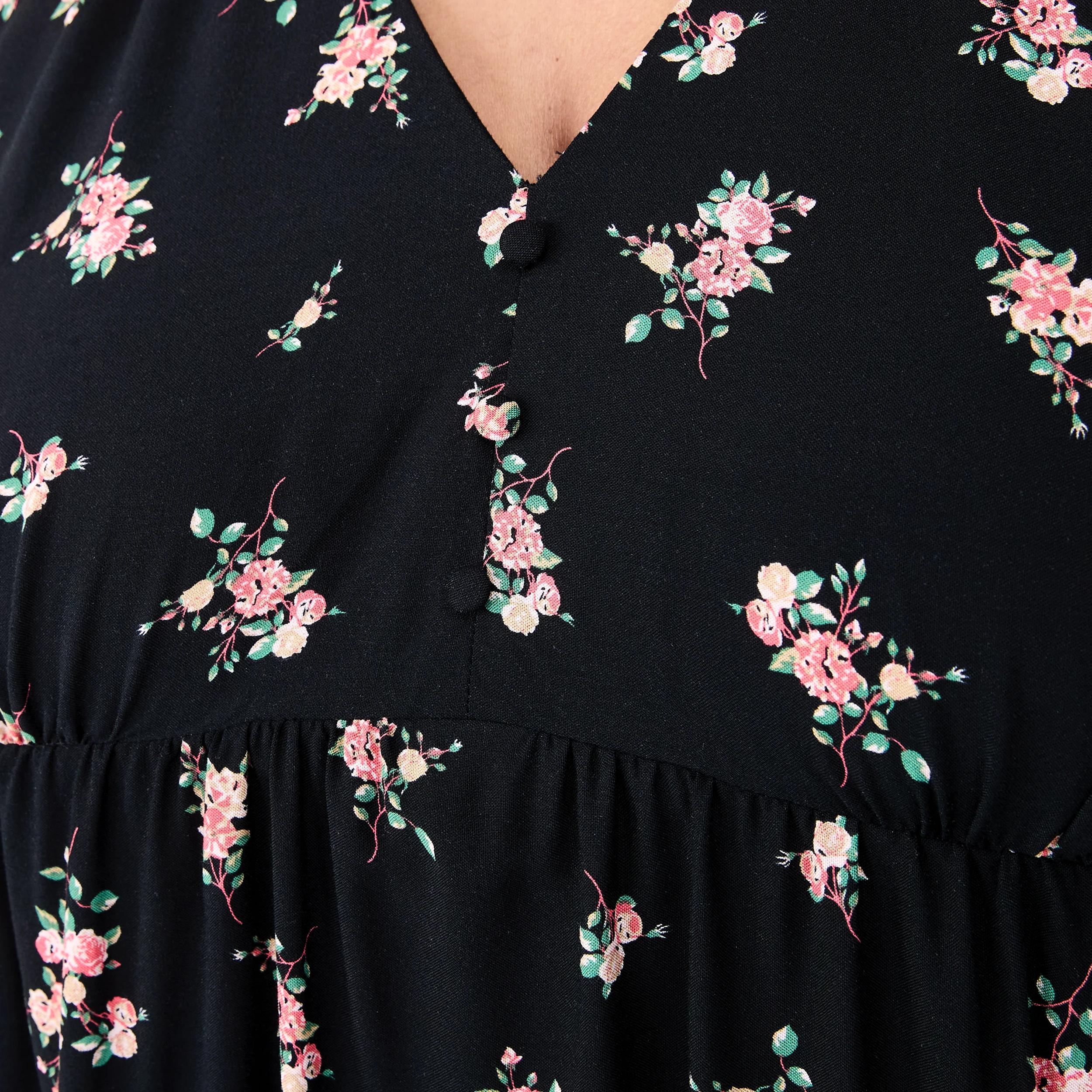 6 Curve Short Puff Sleeve Dress Rose Ditsy, 6 of 8