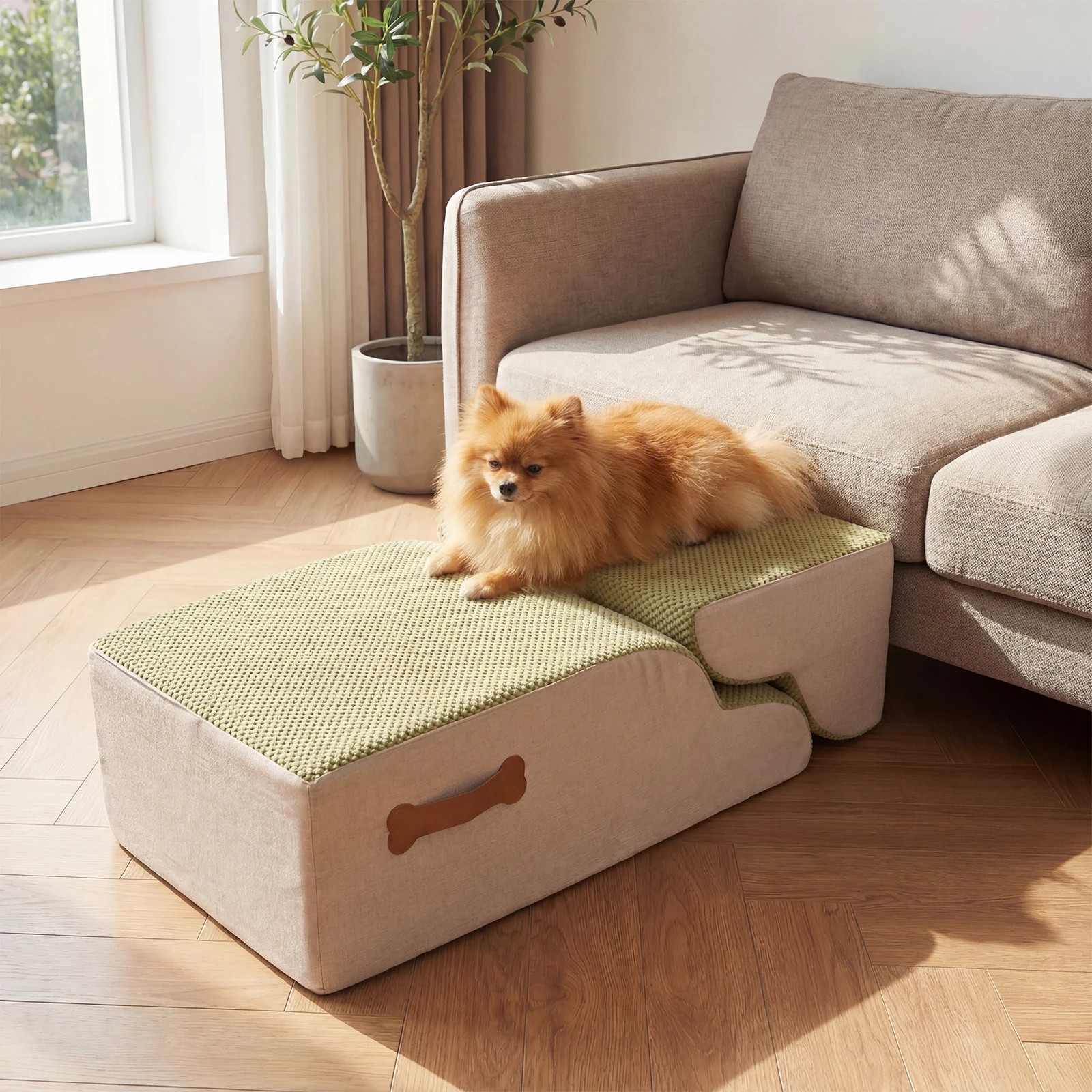 5 Costway 4-Tier Foam Pet Ramp 2-in-1 Dog Stair Ladder w/Hair Remover - Green, 5 of 7