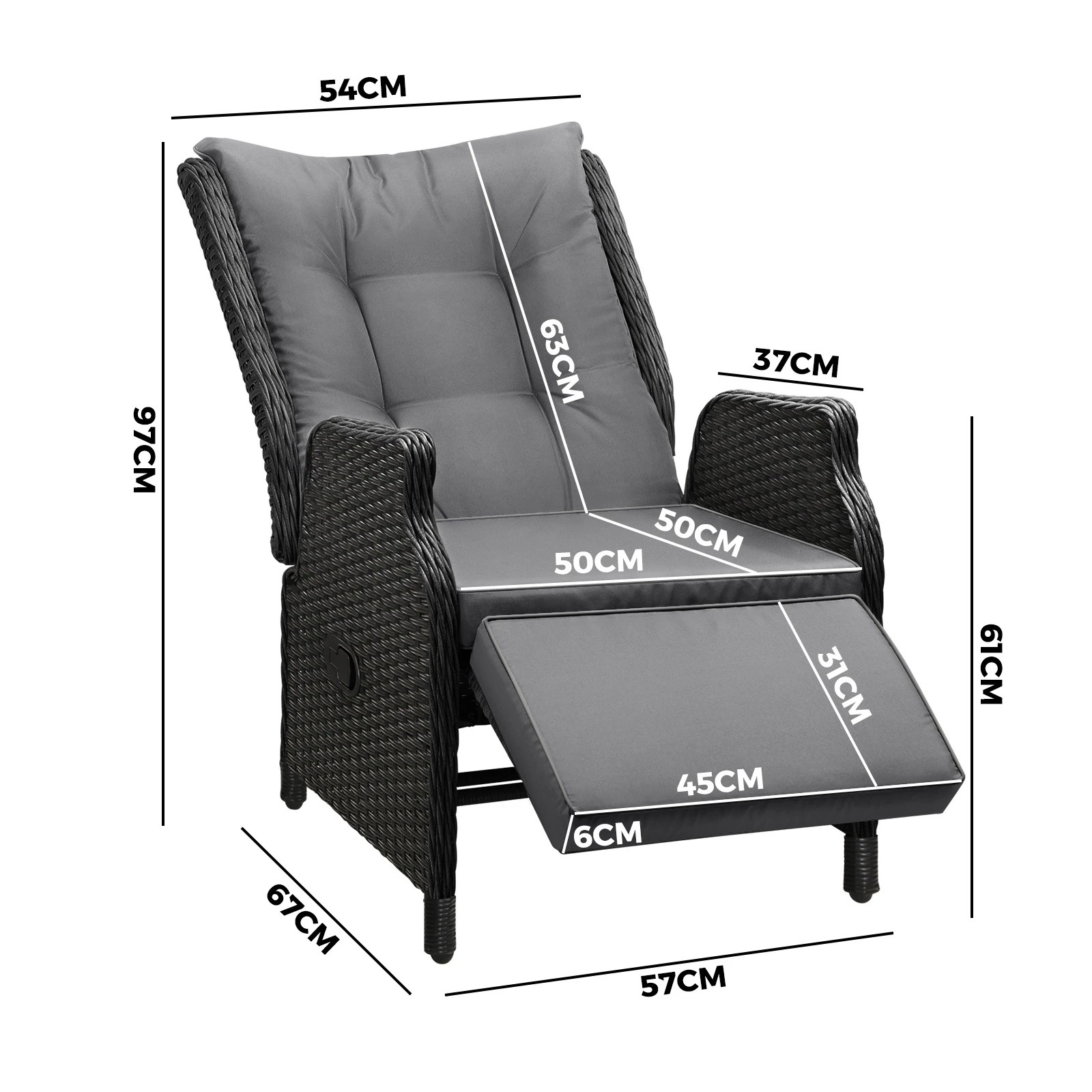 9 Livsip Outdoor Sun Lounge Garden Chairs Beach Chair Recliner Patio Furniture
 - Black, 9 of 9