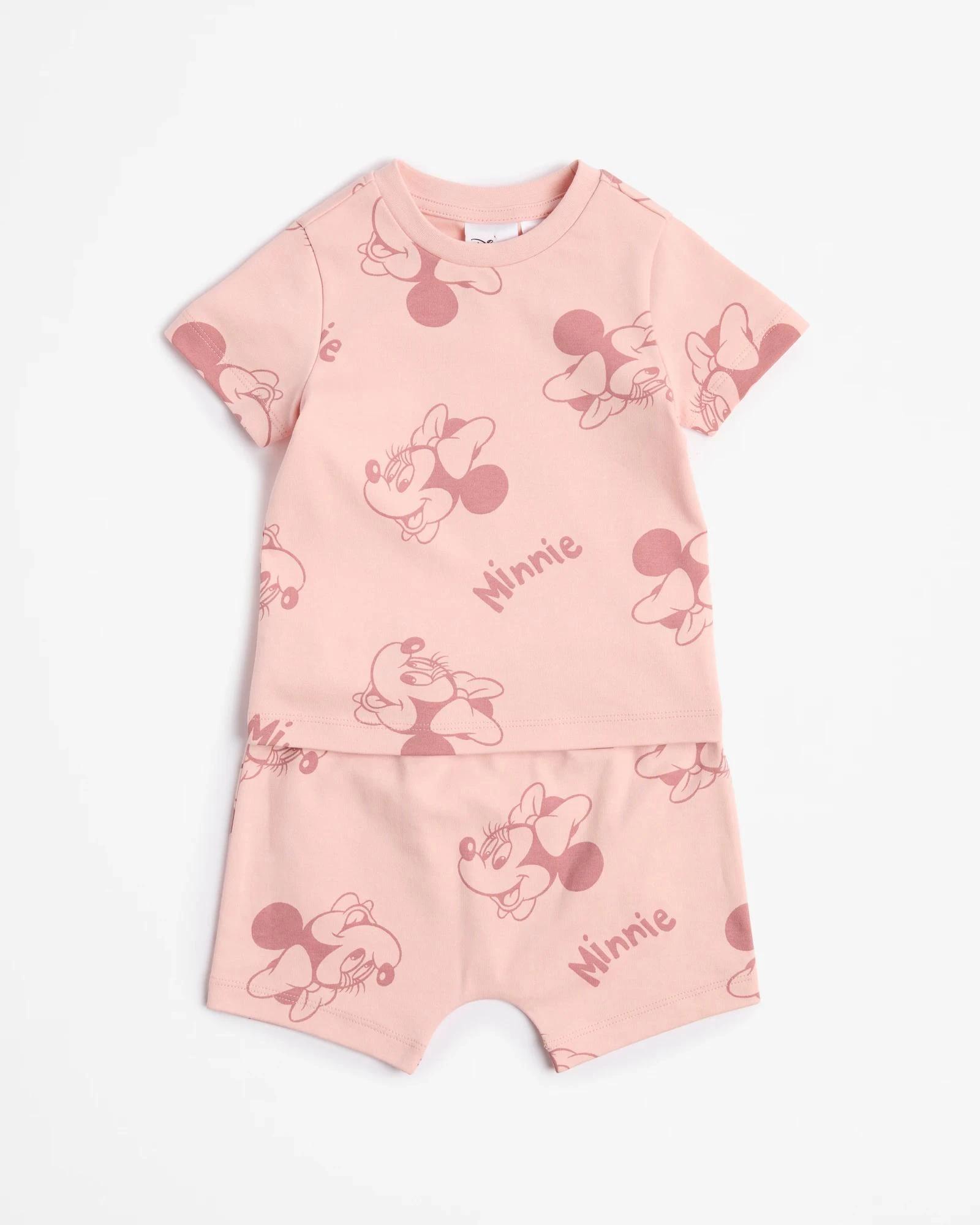 2 Baby Disney Minnie Mouse Organic Cotton Short Sleeve Pyjama Set 2 Pack PINK, 2 of 5