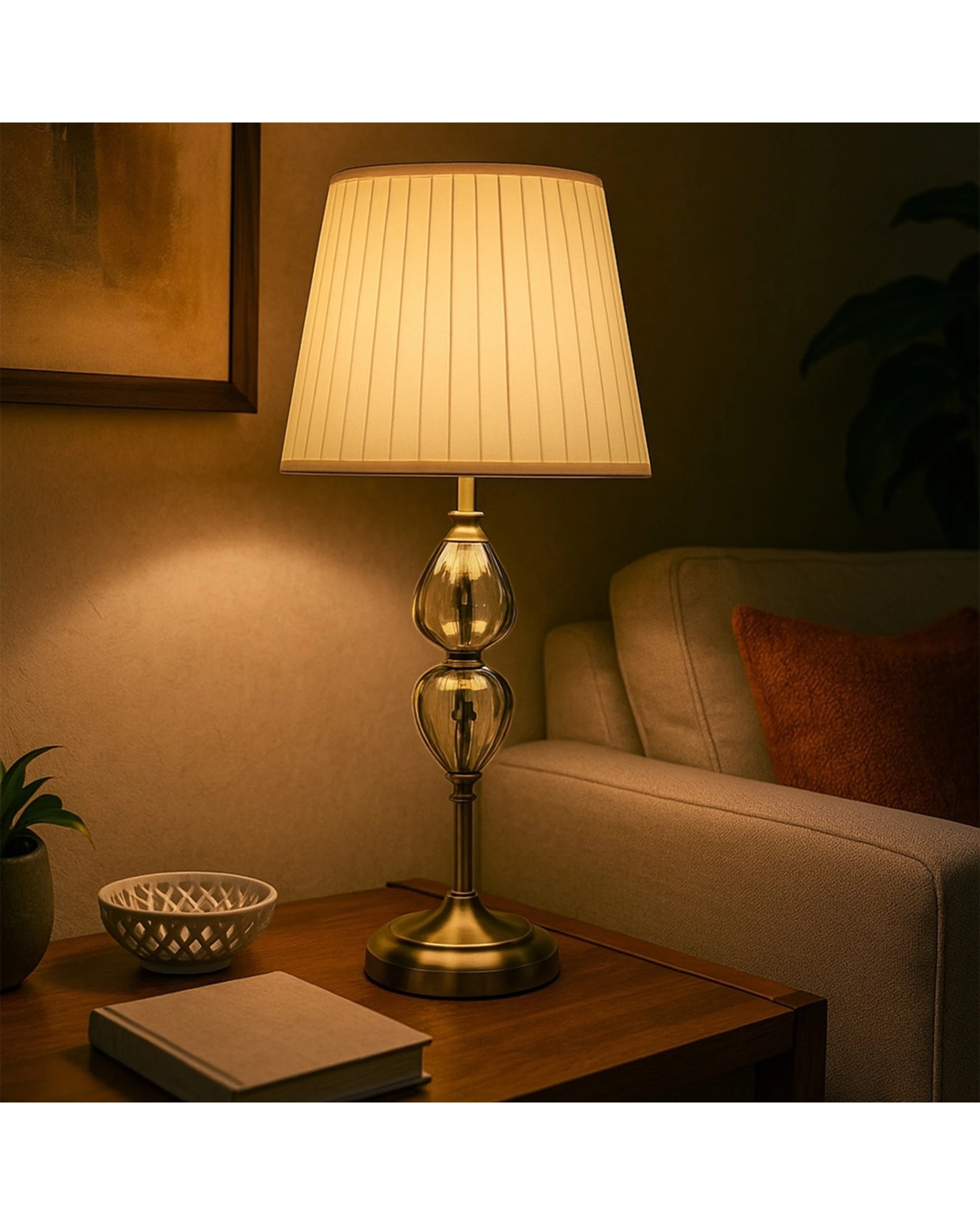 2 Urban Style Edith Table Lamp Glass Brushed Metal Base Pleated Shade Inline - White, 2 of 4
