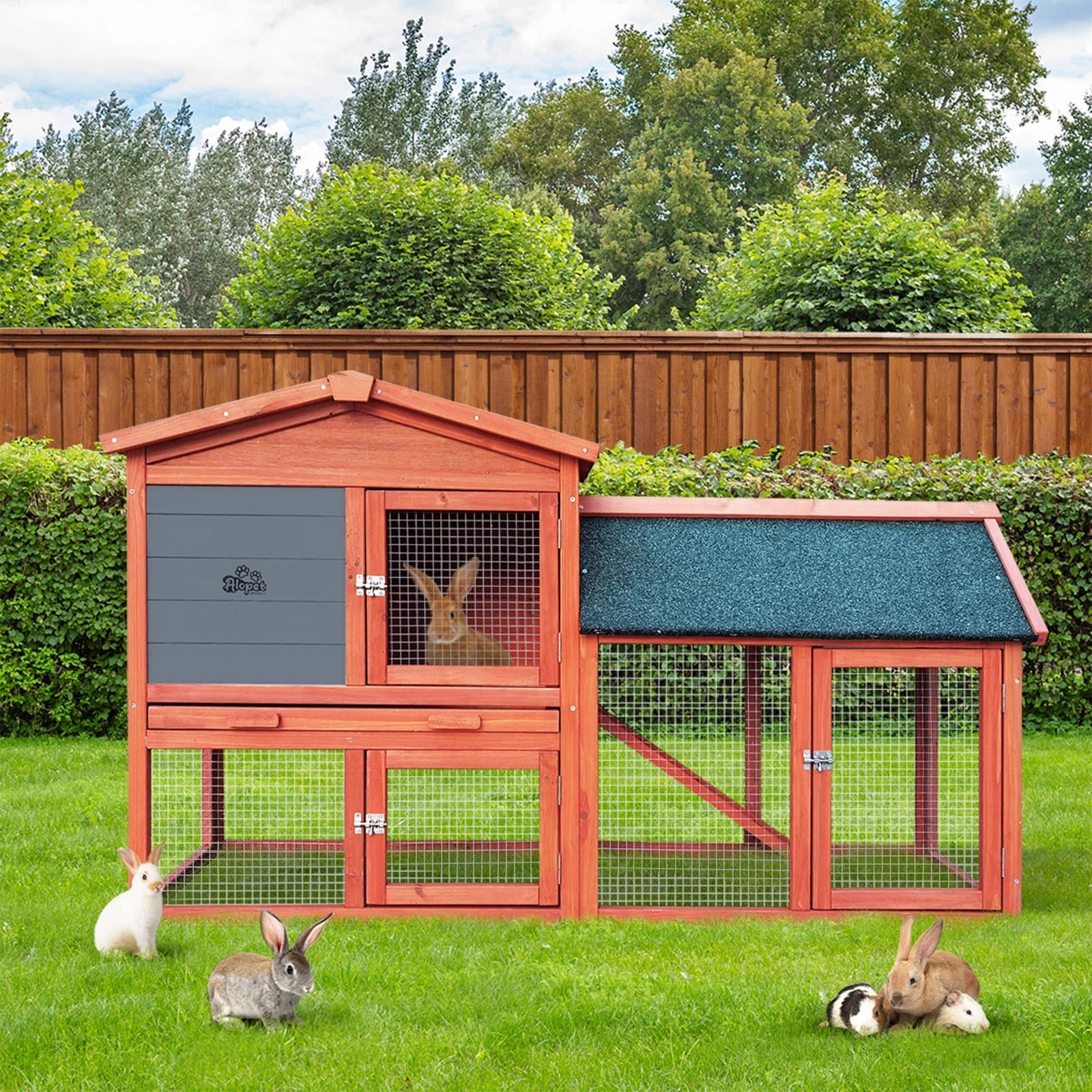 2 Alopet Rabbit Hutch Chicken Coop Bunny House Run Cage Wooden Outdoor Pet Hutch - Natural, 2 of 10