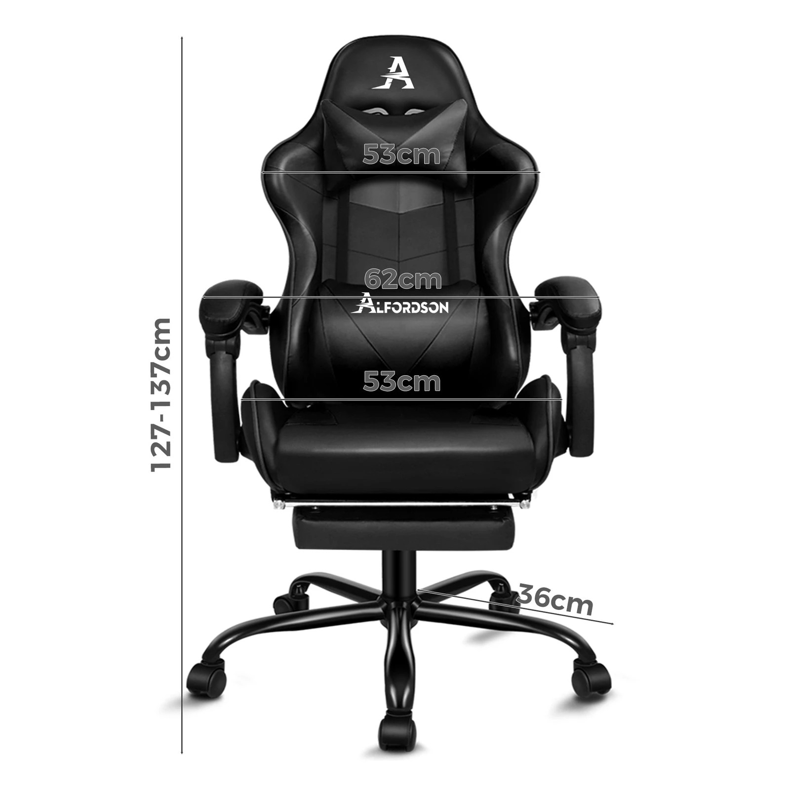 3 Alfordson Gaming Chair Office Executive Racing Footrest Seat Leather - Black, 3 of 10