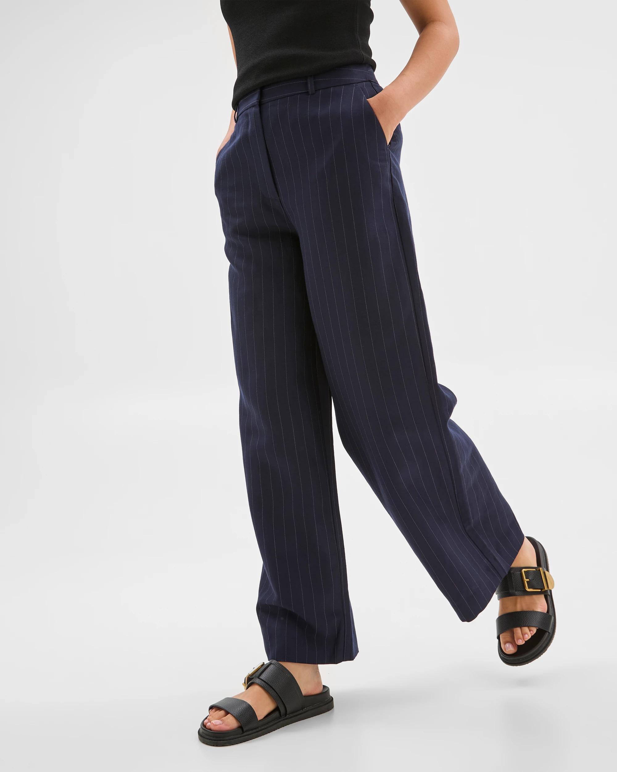 7 Linen Blend Wide Leg Pants - Preview NAVY PINSTRIPE, 7 of 7