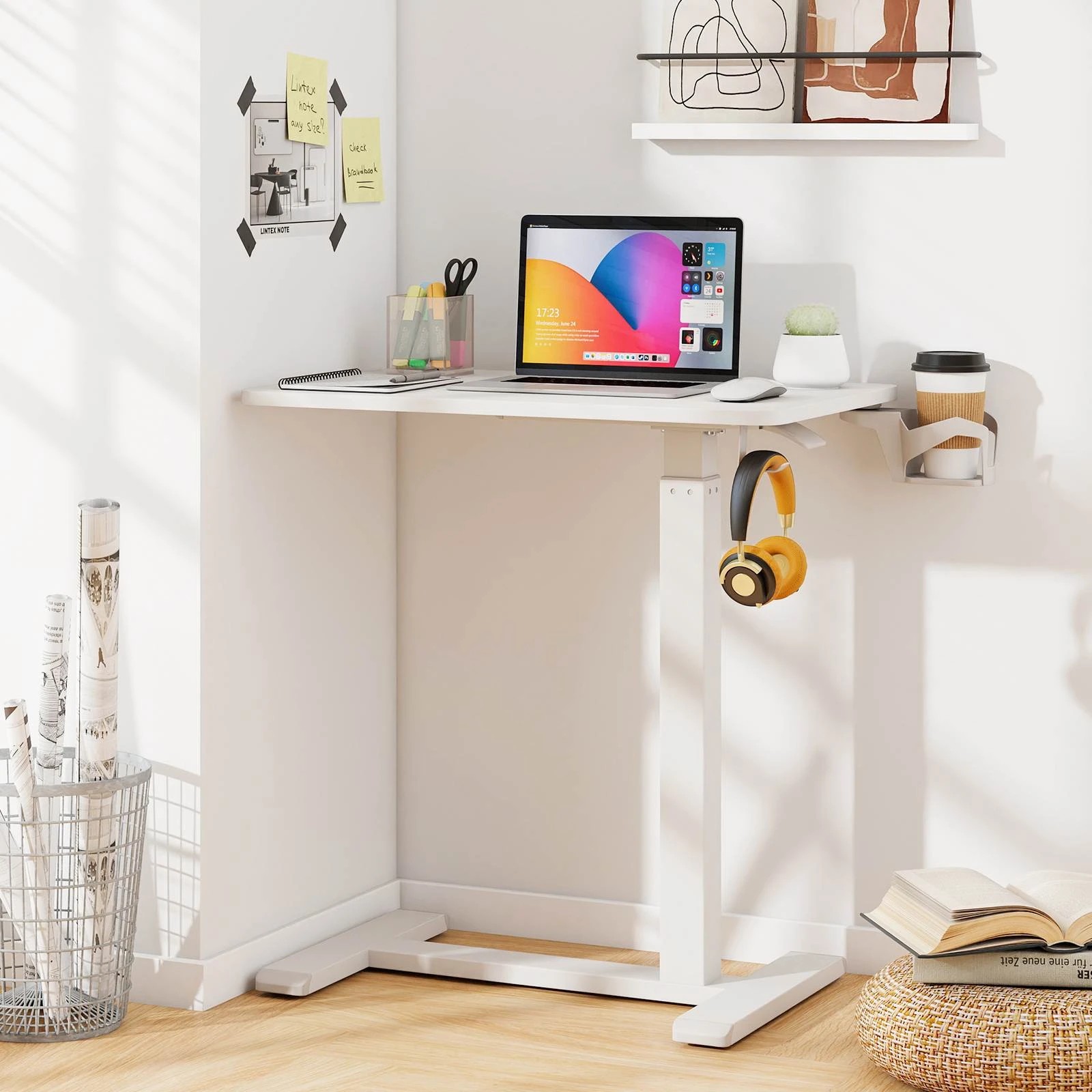 4 Costway Mobile Standing Desk Height Adjustable Overbed Bedside Table Rolling Study Desk - White, 4 of 5
