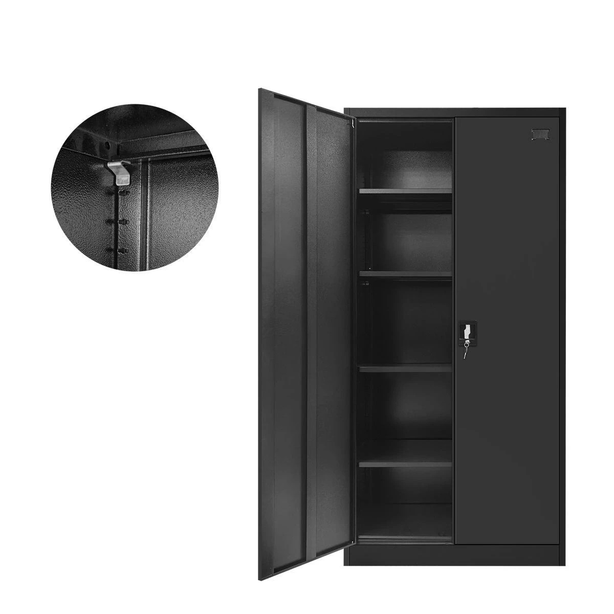 1 Ausway 180cm Steel Filing Cabinet Office Lockable Storage Cupboard 2 Door 4 Shelves, 1 of 4