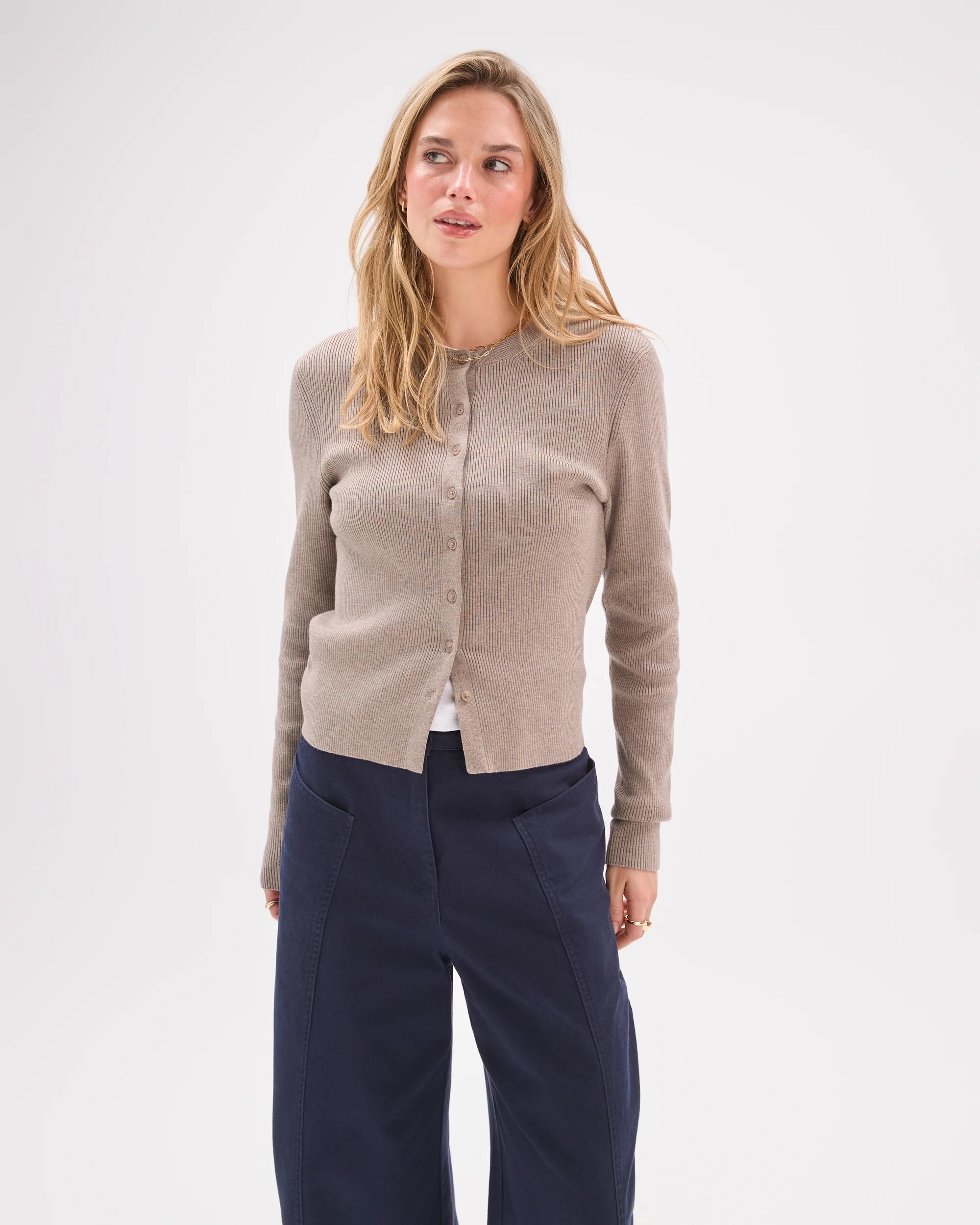 5 Lily Loves Crew Neck Cardigan TAUPE MARLE, 5 of 7