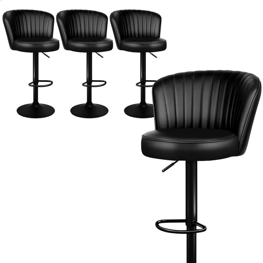 1 Alfordson 4x Bar Stools Gas Lift Leather Bar Chairs Kitchen Swivel - Black, 1 of 9