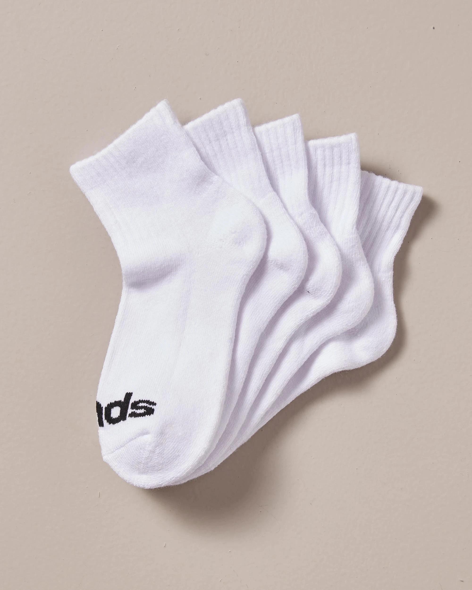 1 Bonds Kids Cushioned 1/4 Crew Socks - 5 Pack WHITE, 1 of 2